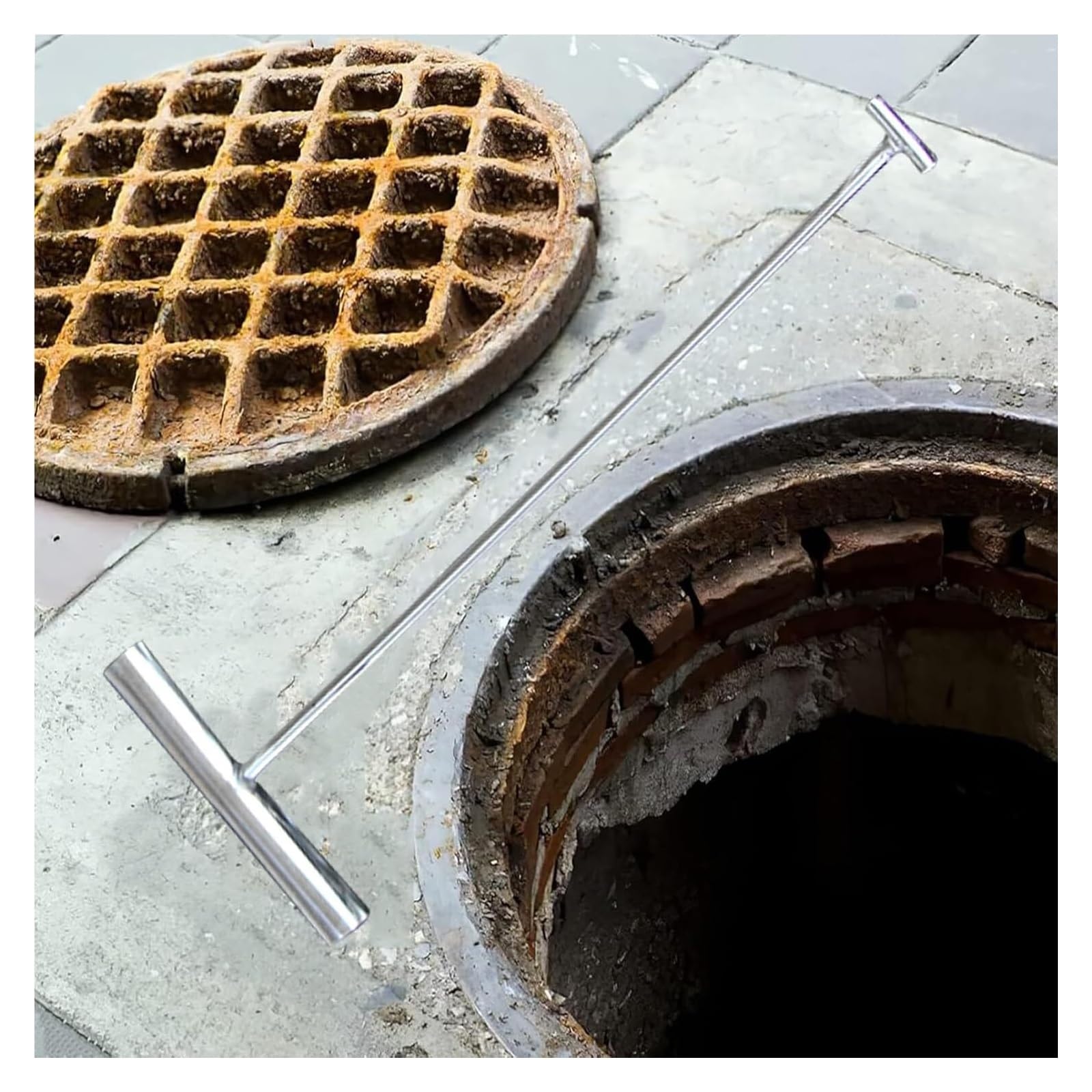 DARZYS Manhole Hook Tool, Manhole Cover Hook, Metal Puller Tool for Pulling Cargo/Removing Covers, Outdoor Multipurpose Drain Cover Key(60cm (23 5/8