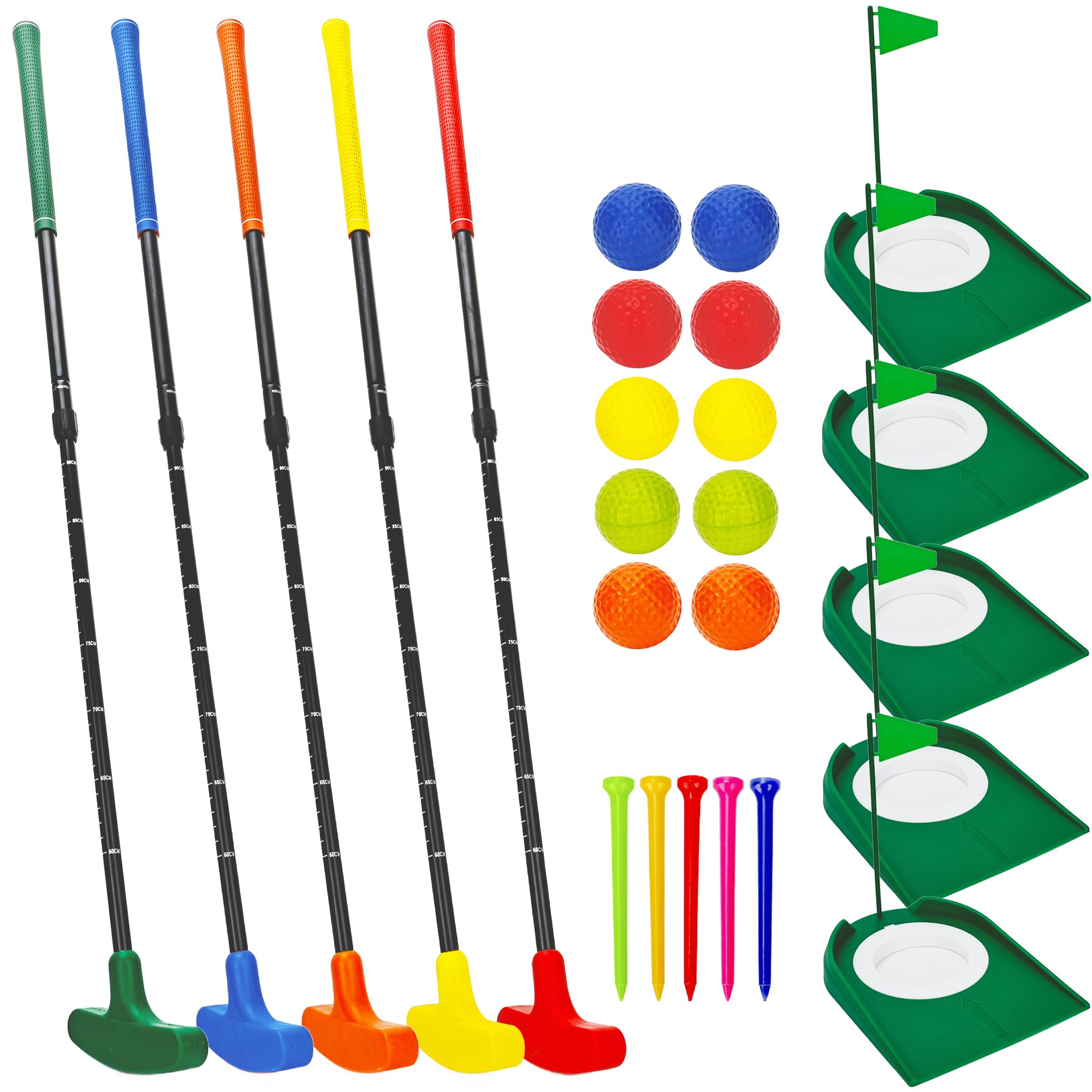 5 Set Golf Putters Adjustable Two Way Putters with Colorful 10 Practice Balls 5 Golf Tees 5 Putting Cup for Indoor Outdoor Activities, 5 Colors
