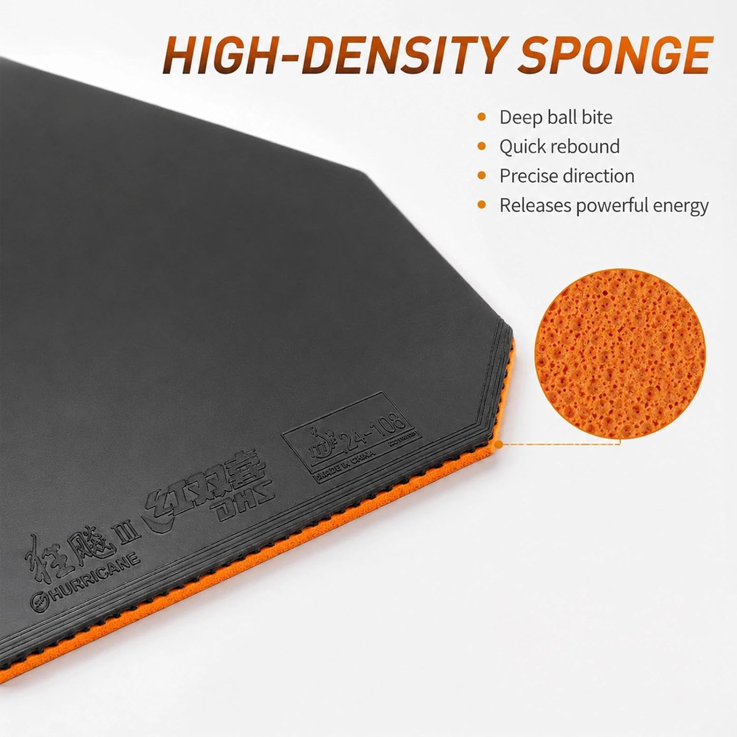DHS Hurricane 3 Table Tennis Rubber, Tacky Inverted Ping Pong Paddle Rubber Sheet for Heavy Spin, Forehand Loop Drive, Fast Attack and Custom Racket Replacement