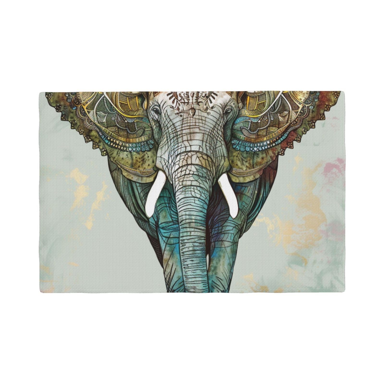 Elephant print Print Placemats Set, Heat Resistant Washable Placemat 12x18in Table Mats for Party Kitchen Dining Table Decoration Indoor Outdoor, Six Piece