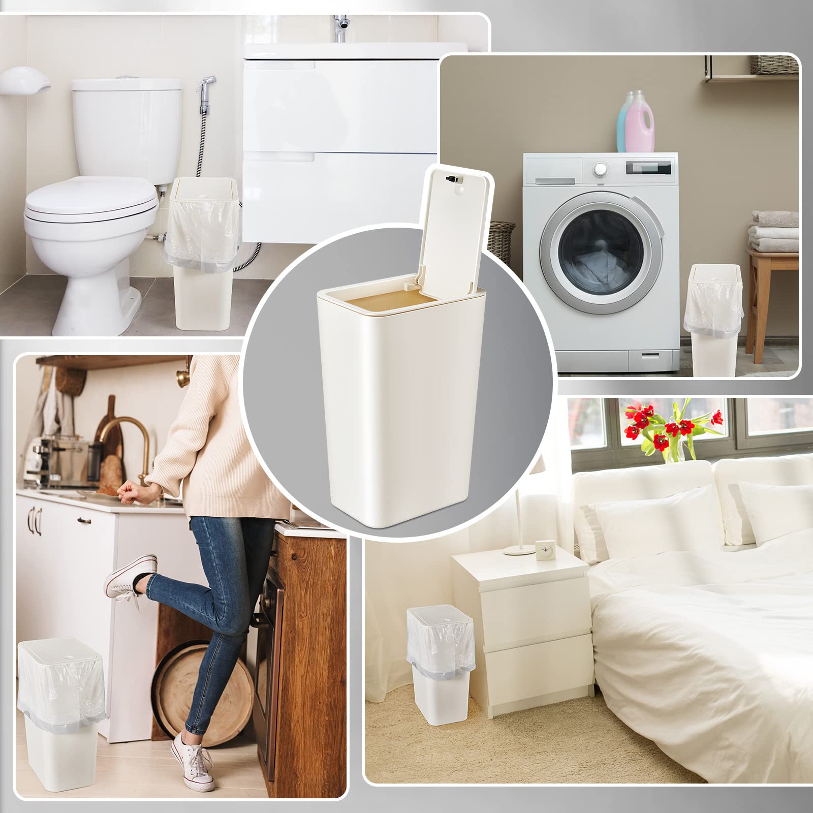 Roshtia 6 Pcs 2.6 Gallon/ 10 Liter Small Trash Can with Lid Slim