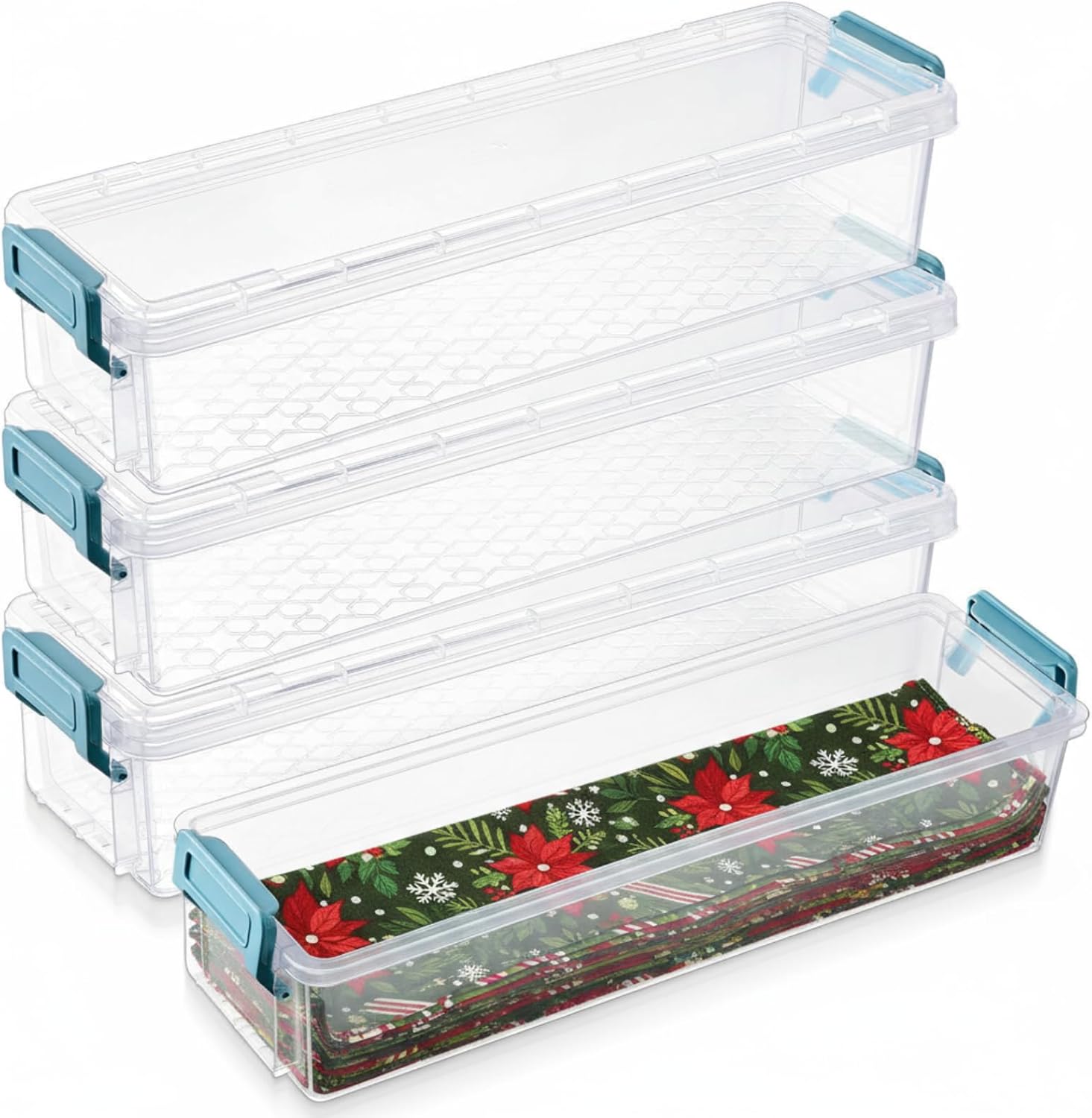 Tioncy 4 Pcs Fabric Strip Case Jelly Cotton Fabric Patchwork Roll Storage Case Bulletin Board Border Bolt Storage Sewing Cloth Box for 2.5 in Cloth Strips Art Craft Organizer(Blue,13 x 4 x 3 in)