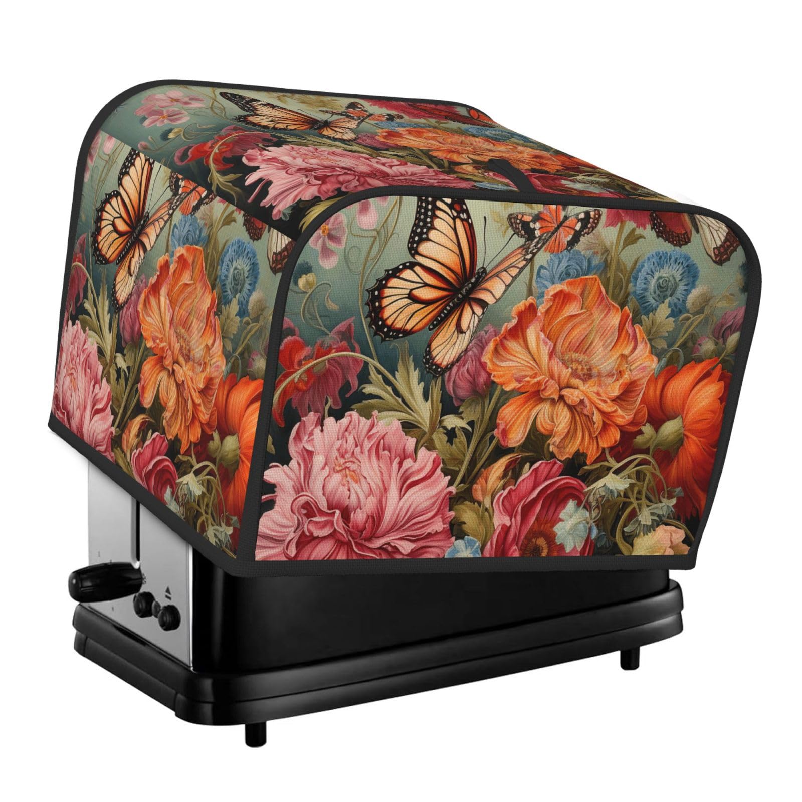 Flowers And Butterfly Print 4-Slice Toaster Cover Dustproof Waterproof Kitchen Appliance Protector For Bread