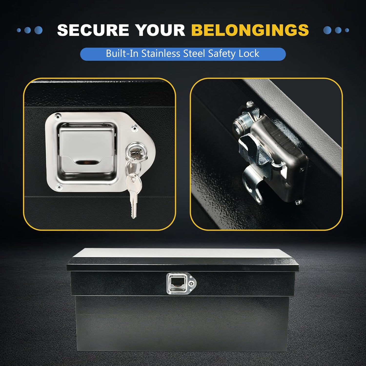 34"x12.2"x15" Steel Truck Side Tool Box, Heavy Duty Side Mount Tool Box with Paddle Latch & Keys, Black