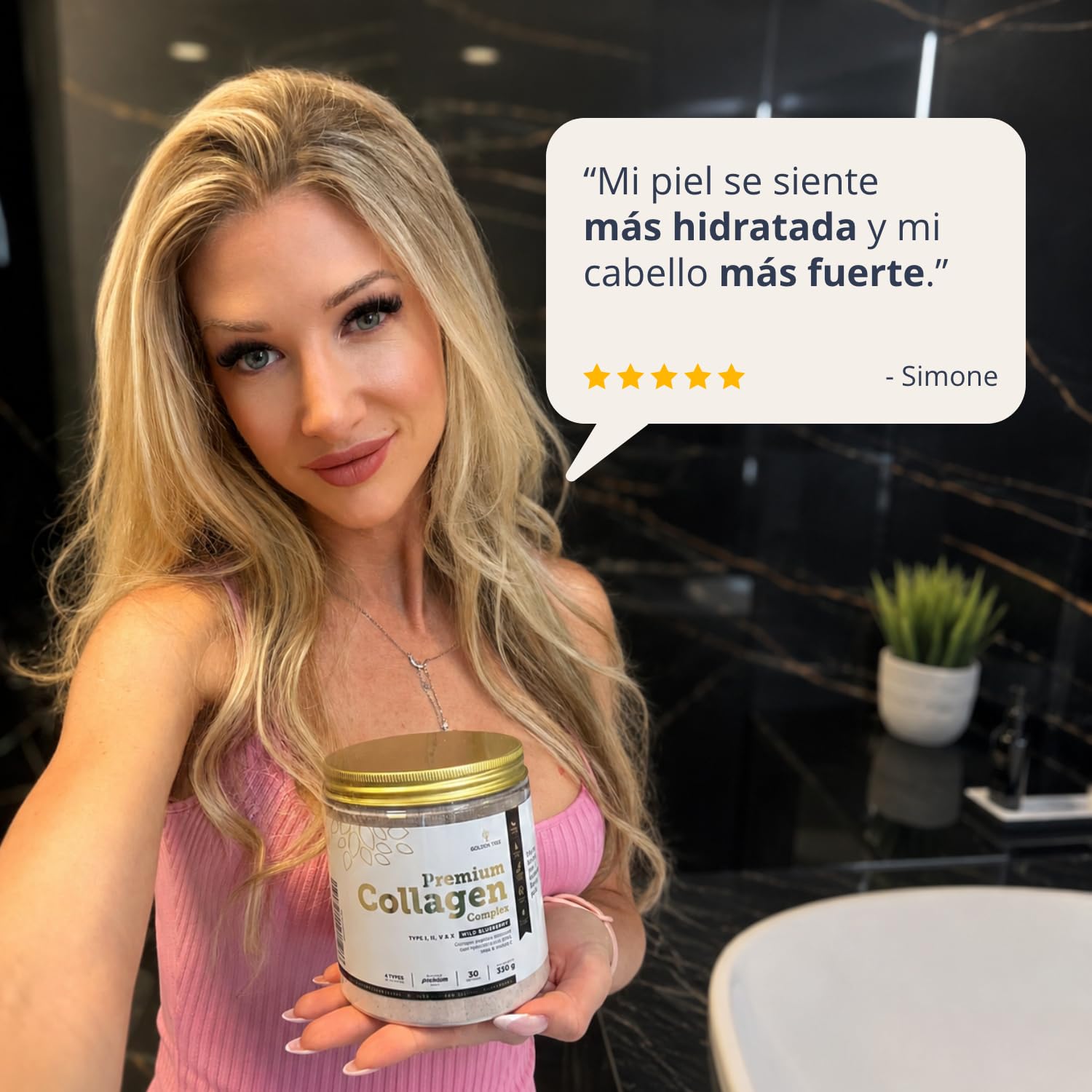 Golden Tree Premium Collagen Complex, 330 g, 30 Porciones | Colágeno en Polvo con MSM, Ácido Hialurónico, Vitamina C, Silicio, Péptidos de Colágeno, Tipos I III V X