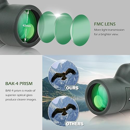 Miniatura 6 de Astromania Monoculares de prisma BAK4 de alta potencia de 10 x 42, impermeable, monoscopio de mano compacto para observación de aves, paisajes de