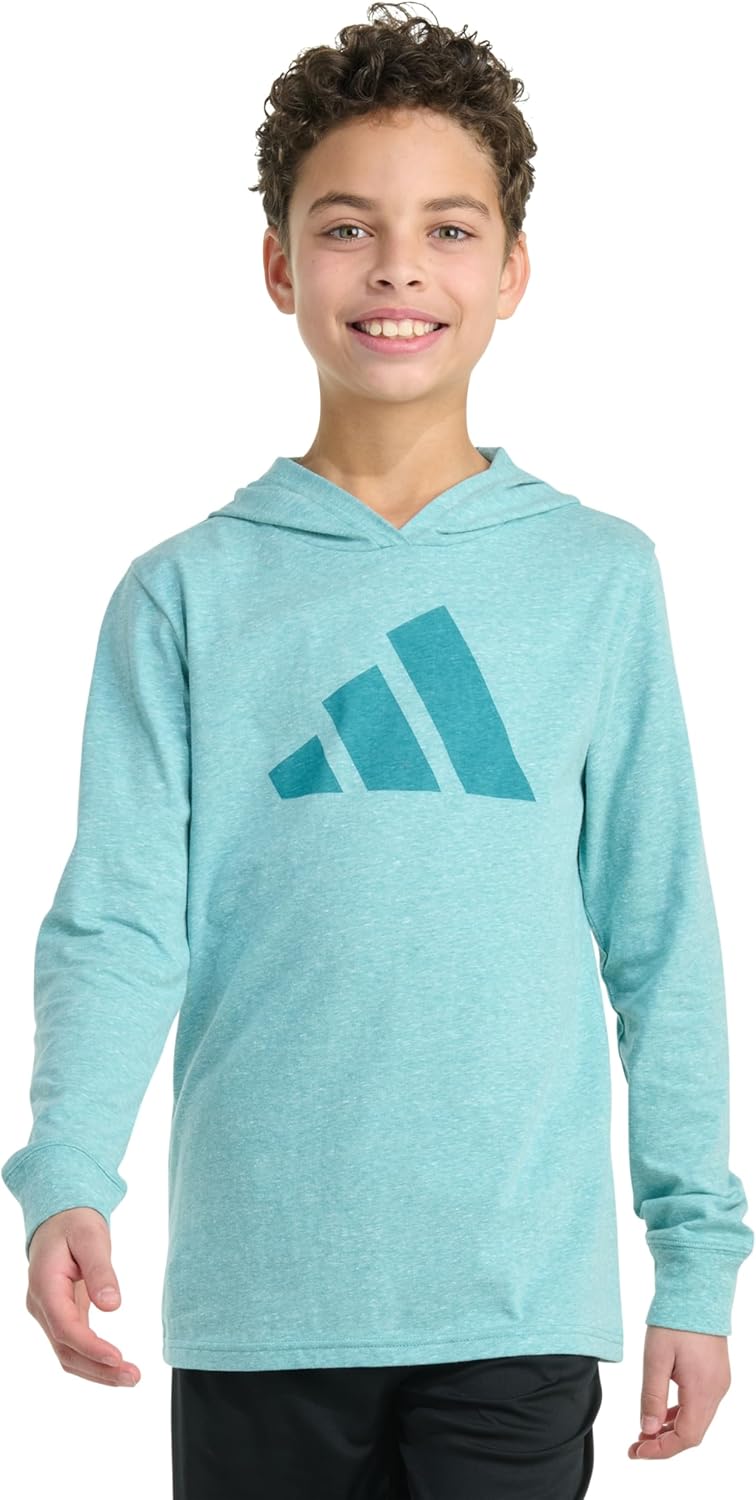 adidas boys Long Sleeve Hooded Snow Heather Tee