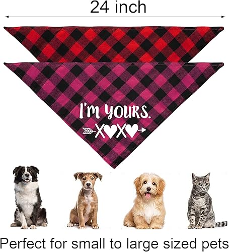 Miniatura 2 de JOTFA Paquete de 2 bandanas para perro para el día de San Valentín a cuadros para perros pequeños medianos y grandes mascotas rojo y rojo