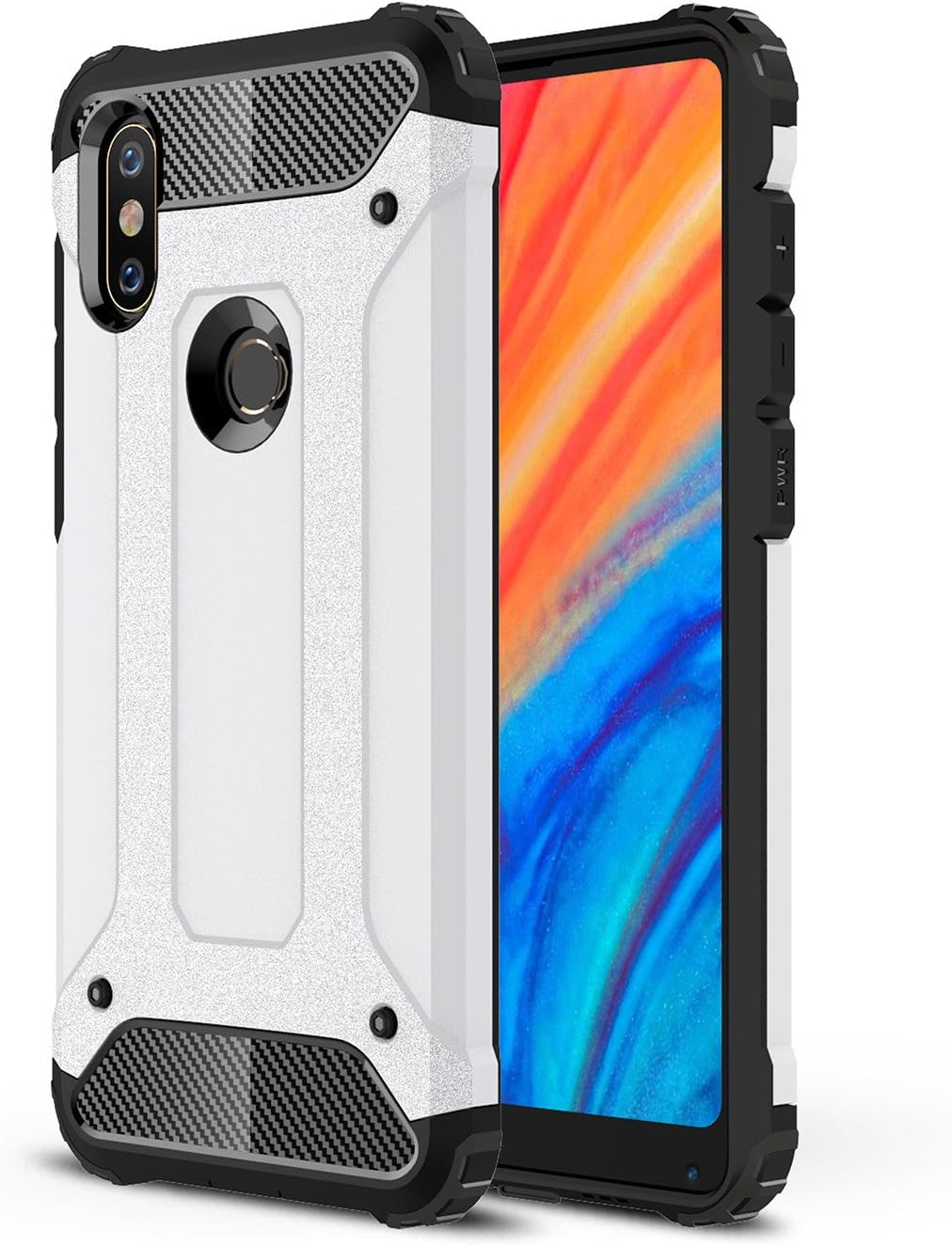 ROCKWEY para Xiaomi Mi Mix 2s Funda,TPU+PC,Concha a Prueba de Golpes,Duradera, Partido para Xiaomi Mi Mix 2s(Blanco)