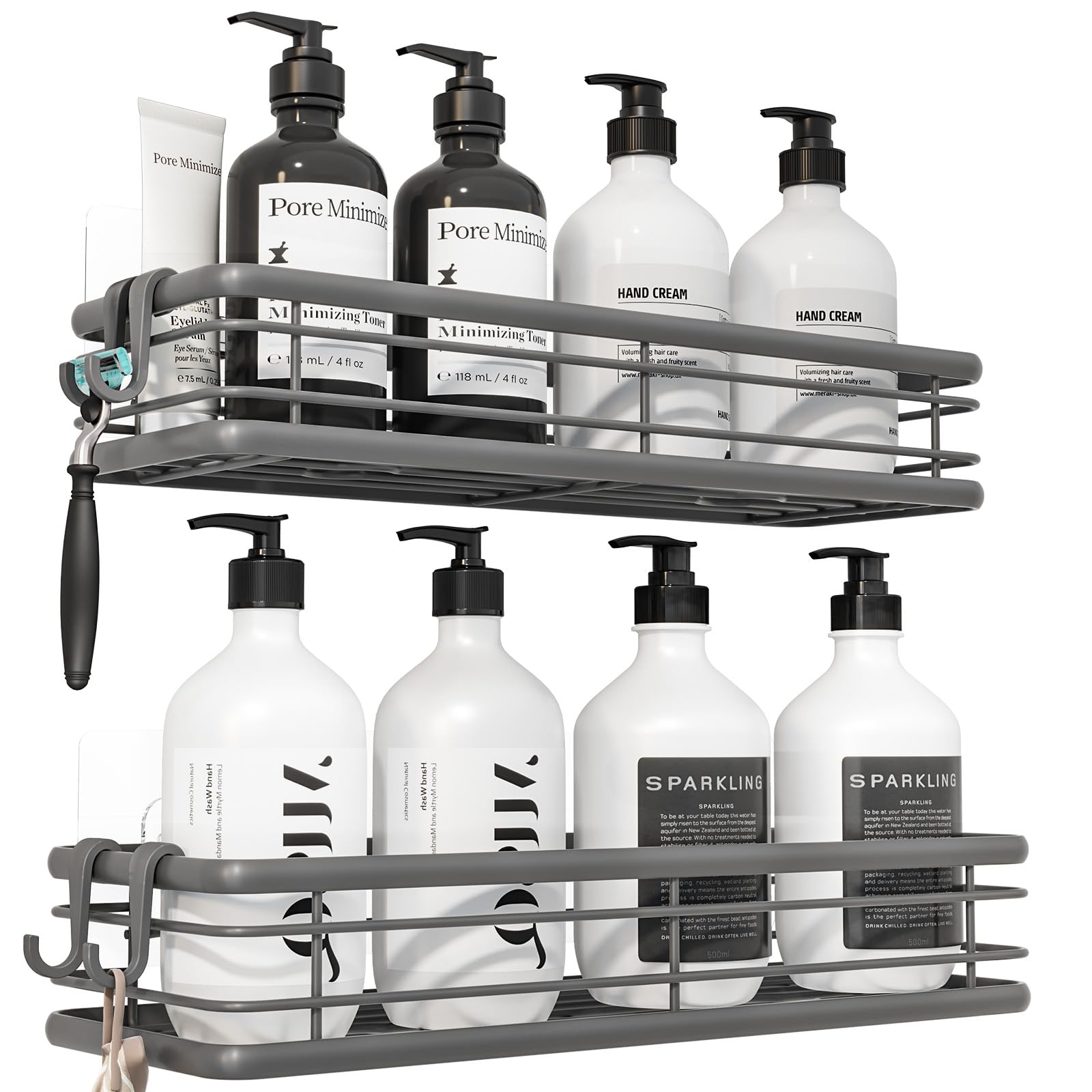 Kitsure Shower Caddy - 2-Pack Rustproof Bathroom Shelves, Large Capacity Adhesive Shower Shelf No Drilling, Space-Saving Storage of Bathroom Essentials, W30.0cm, Grey
