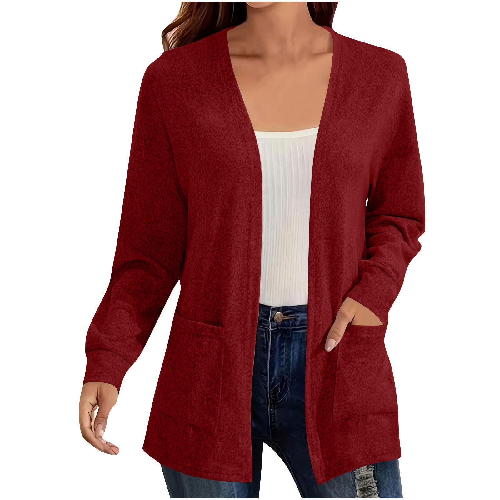 Cardigan Donna Morbido a Maniche Lunghe Maglione Leggero Aperto sul Davanti | Tessuto morbido e piacevole sulla pelle, comfort quotidiano, vestibilità comoda, ideale per casa ufficio e tempo libero