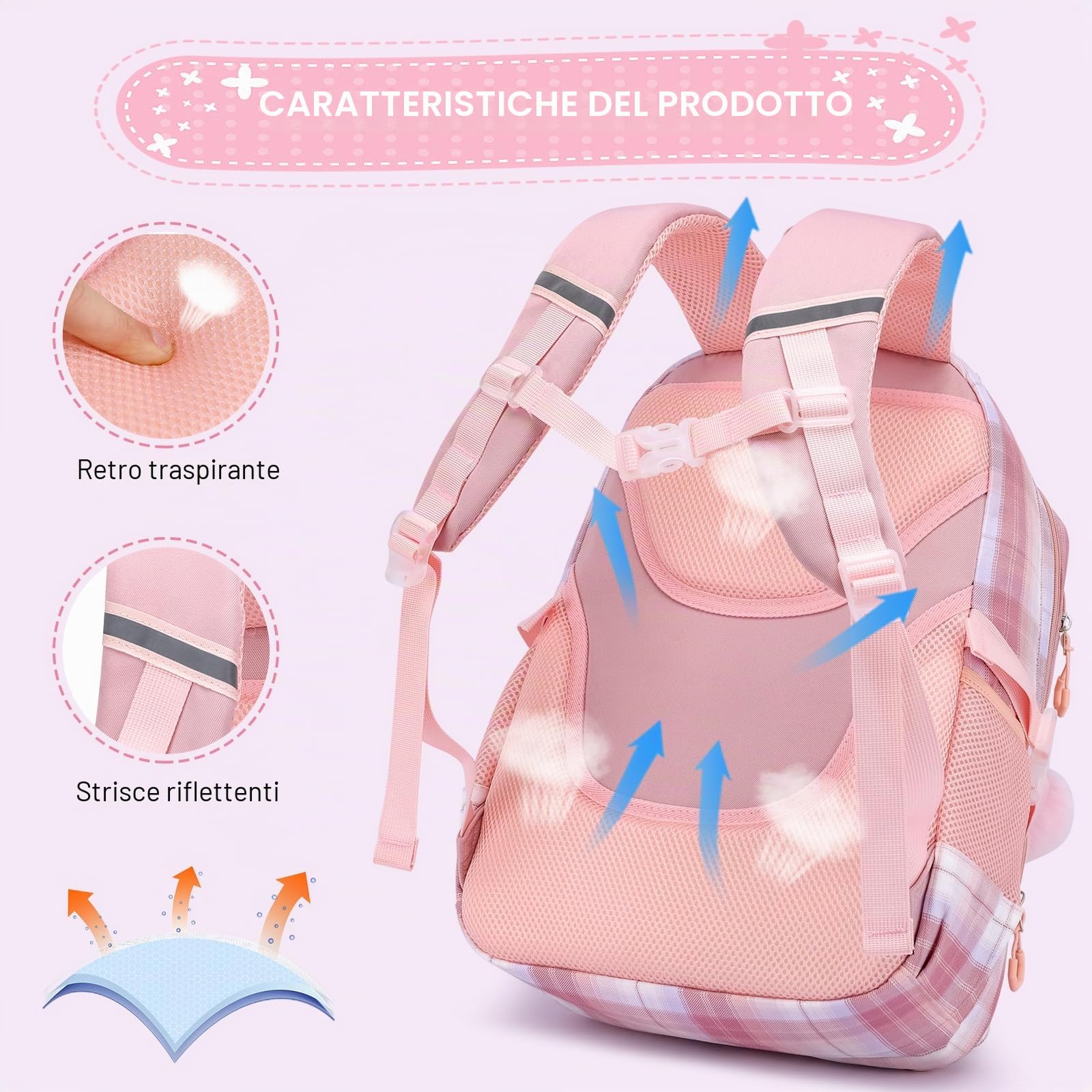KEBEIXUAN Borsa scuola primaria per bambini, zaino personalizzato per bambini, borsa per libri scolastici da bambina, con ciondolo Kawaii, per bambini dai 6 ai 12 anni