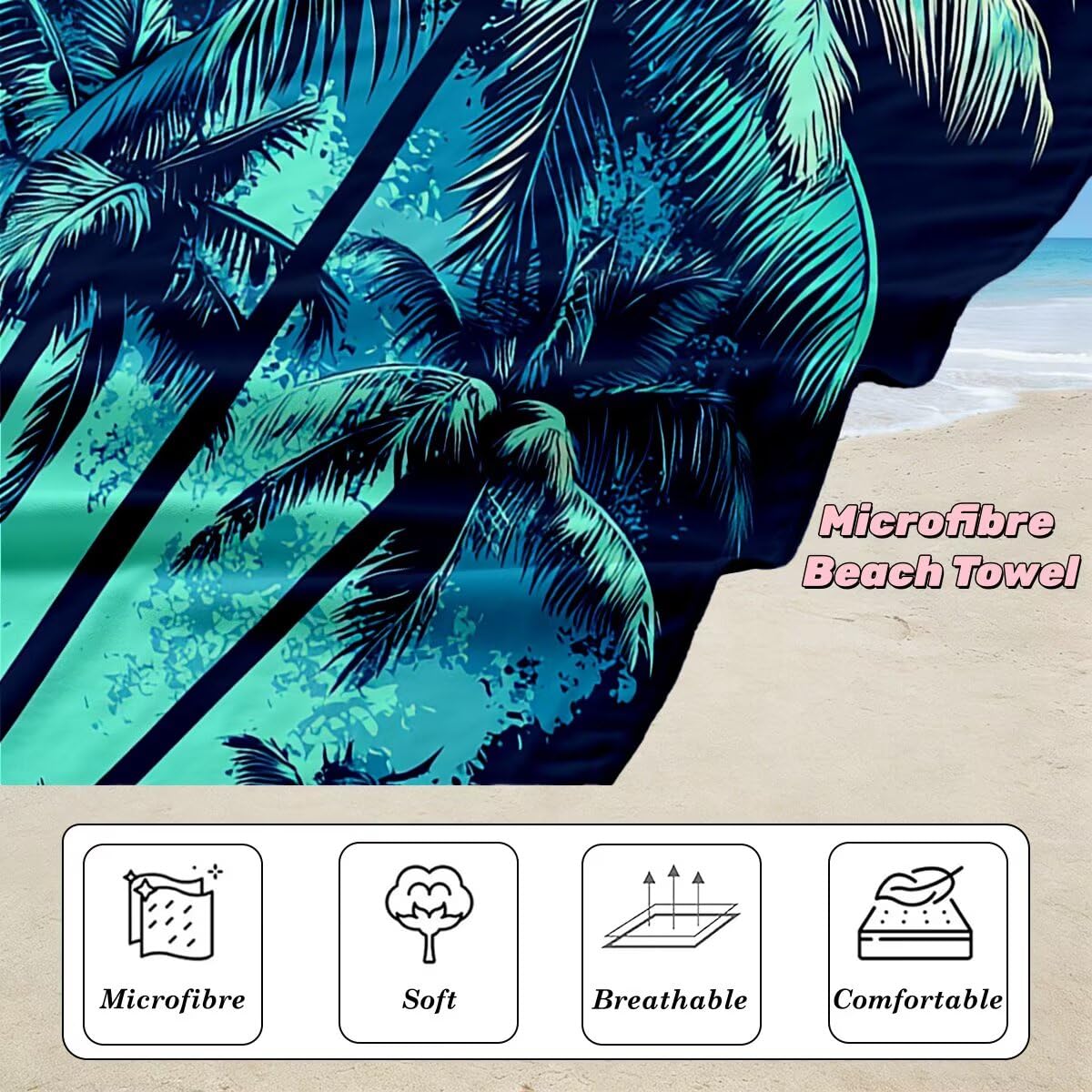 Serviette de Plage XXL 90x200 cm, Lot de 2 Serviette de Bain Microfibre, Anti Sable Serviettes Plage, Séchage Rapide Drap de Bain pour Homme Femme, Portable Fine Serviettes pour Fitness (Arbre) -3869