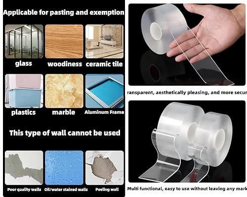 Miniatura 4 de Cinta nano de doble cara de 33 pies, impermeable y transparente, 22 libras, cinta de instalación resistente para decoración de pared, fijación de