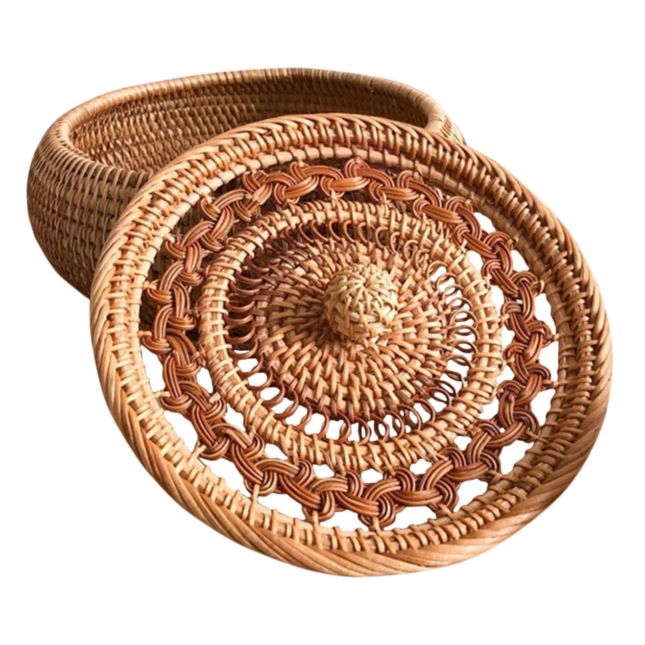 CIYODO Box Living Room Fruit Storage Basket Lidded Basket Fruit Tray Woven Storage Basket with Lid Pantry Storage Baskets Household Serving Tray Candy Basket Bandejas Para Comida Rattan