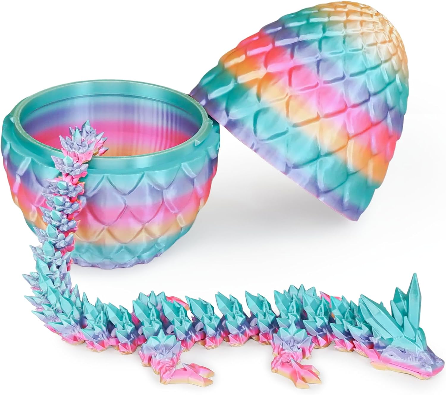 Dragon Egg with Dragon Inside 3D Printed Decorative Toys for Kids Adults Perfect Surprise Gifts Uniqur Home and Desk Decor Easter Valentine Birthdays Christmas(Rainbow,Large)