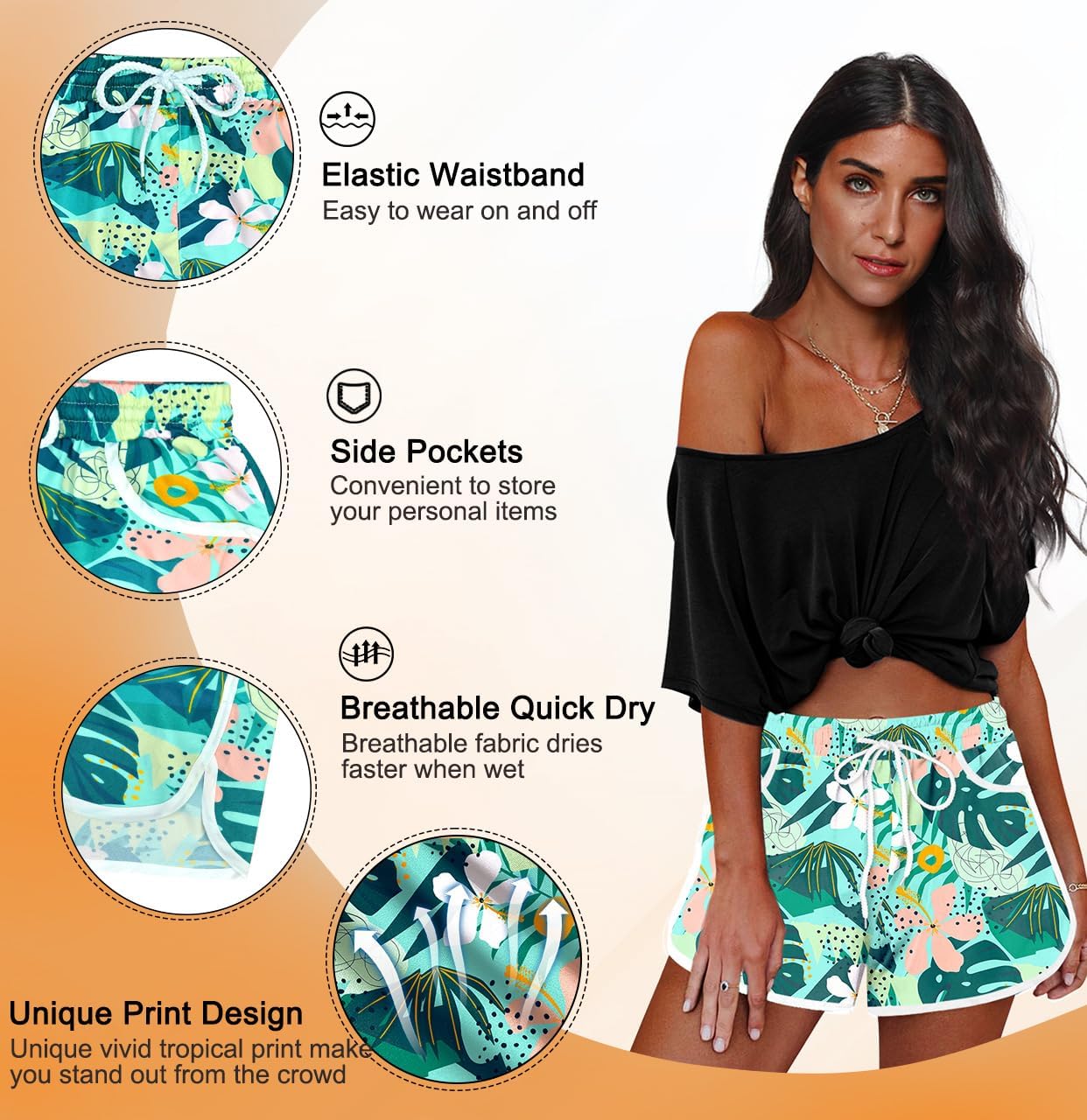 For G and PL Women Summer Floral Beach Boardshorts with Pockets Swim Trunks - Image 5