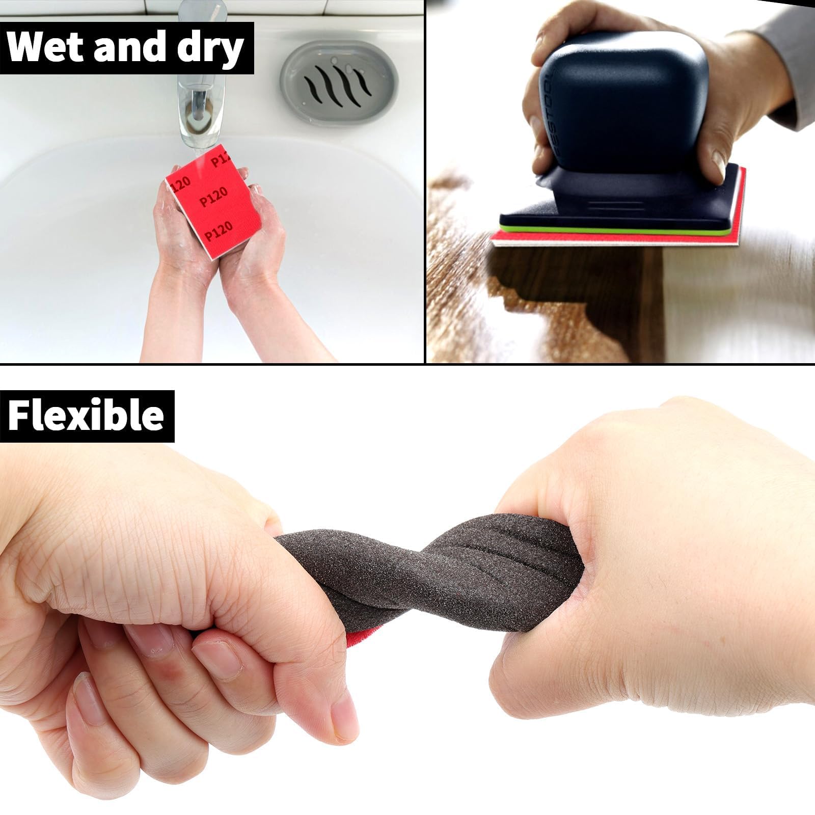 TXXATX 27 Pieces Sanding Sponge 600 Grits Sponge Sanding Pads Flexible Pads Washable and Reusable Wet and Dry Blocks Sandpapers for Drywall Wood Furniture Metal Polishing Painting Auto Repair - Image 2