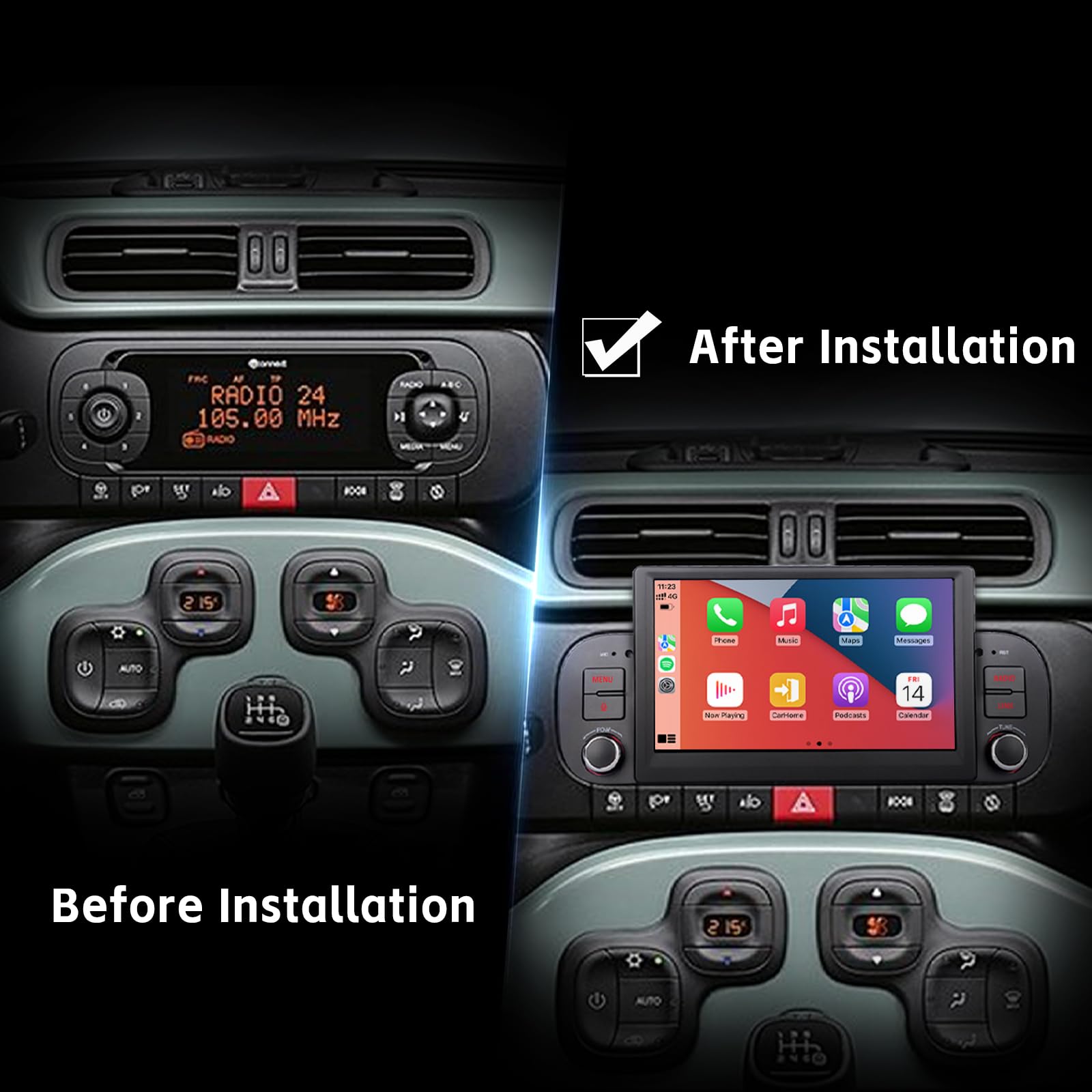Autoradio per Fiat Panda 2013 2014 2015 2016 2017 2018 2019 2020 con Wireless Carplay Android Auto Stereo Radio LINUX Radio AM/FM/RDS BT5.0 con Manopola Volume Fisica Avvio Rapido Plug E Play