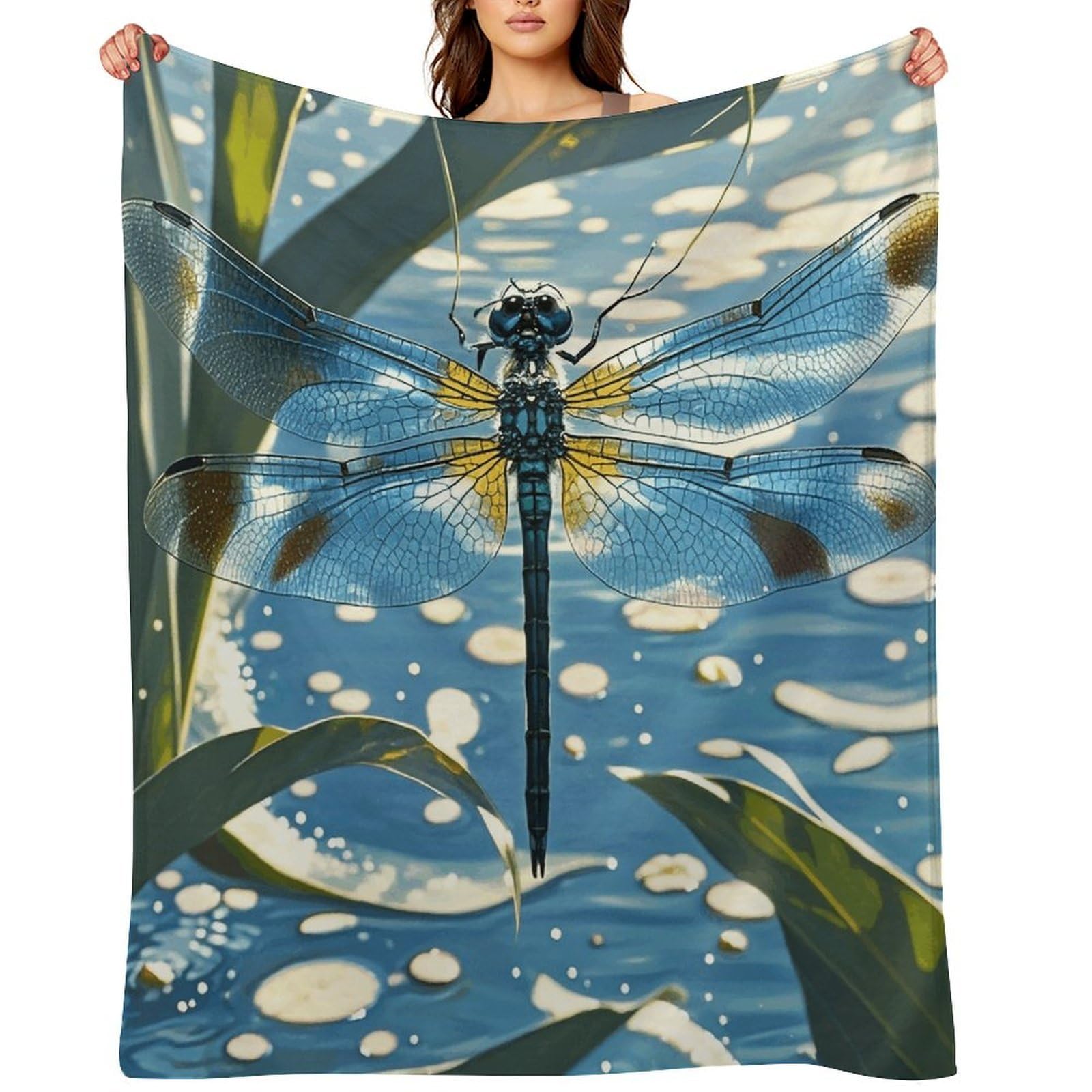 Blue Dragonfly Throw Blanket for Couch and Bed Super Soft Warm Lightweight Throw Blankets Cozy Fuzzy Flannel Blanket Personalized Decorative Blankets for Sofa Decor 50"x60"