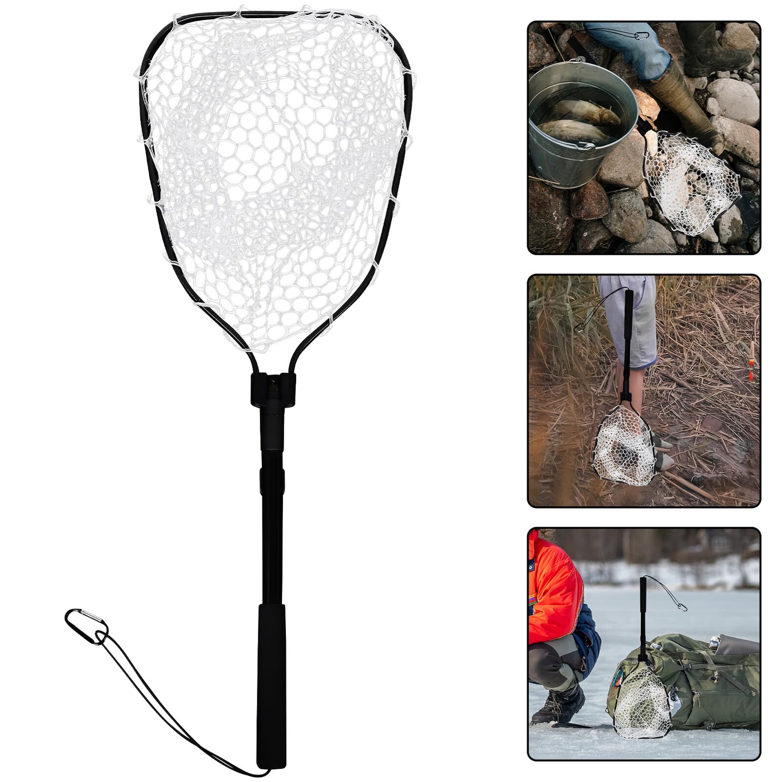 Red de Pesca Plegable con Mango Compacto Malla de Silicona Segura para Peces Tamaño Pequeño Ligera y Portátil para Pesca en Acuario Kayak al Aire Libre