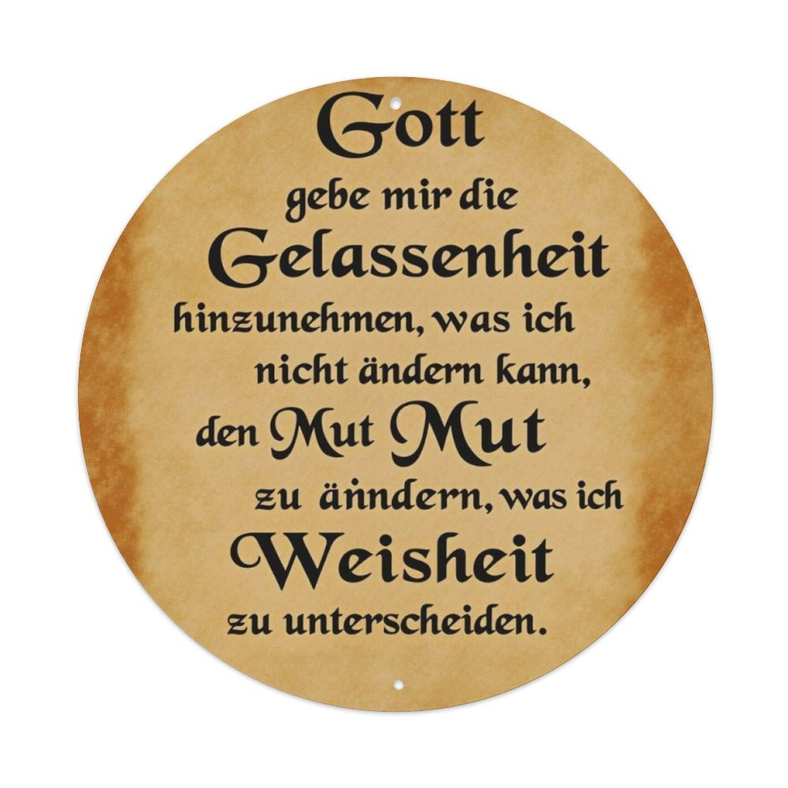 German Serenity Prayer Vintage Round Wall Sign Vintage Aluminium Metal Sign, Retro Wall Decor for Home, Bar, Garage & Farmhouse 20x20cm