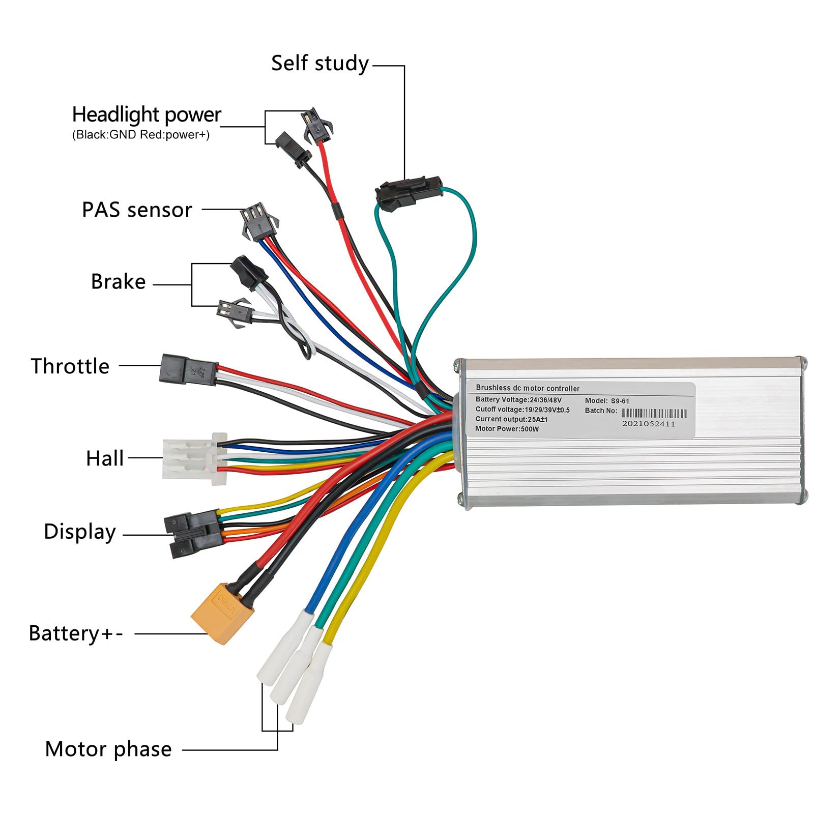 Kit de controlador de bicicleta eléctrica de 24 V, 36 V, 48 V, 25 A, 500 W, controlador de motor sin escobillas y pantalla LCD Ebike con acelerador de pulgar 2 en 1, controlador de motor de bicicleta 3