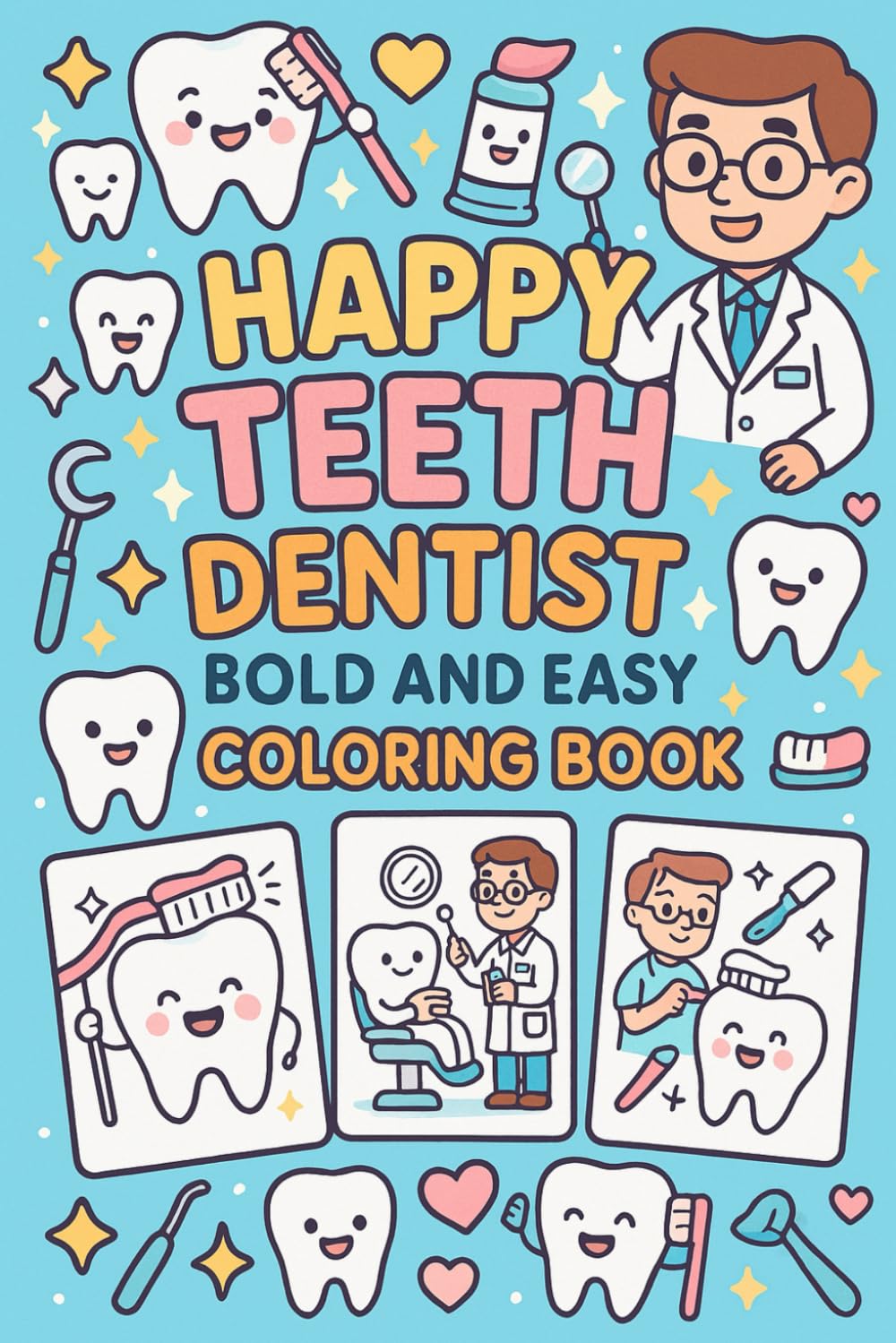 Happy Teeth Dentist Bold and Easy Coloring Book: Fun Dental Coloring Pages for Kids to Learn Brushing, Dentist Visits, and Healthy Smiles