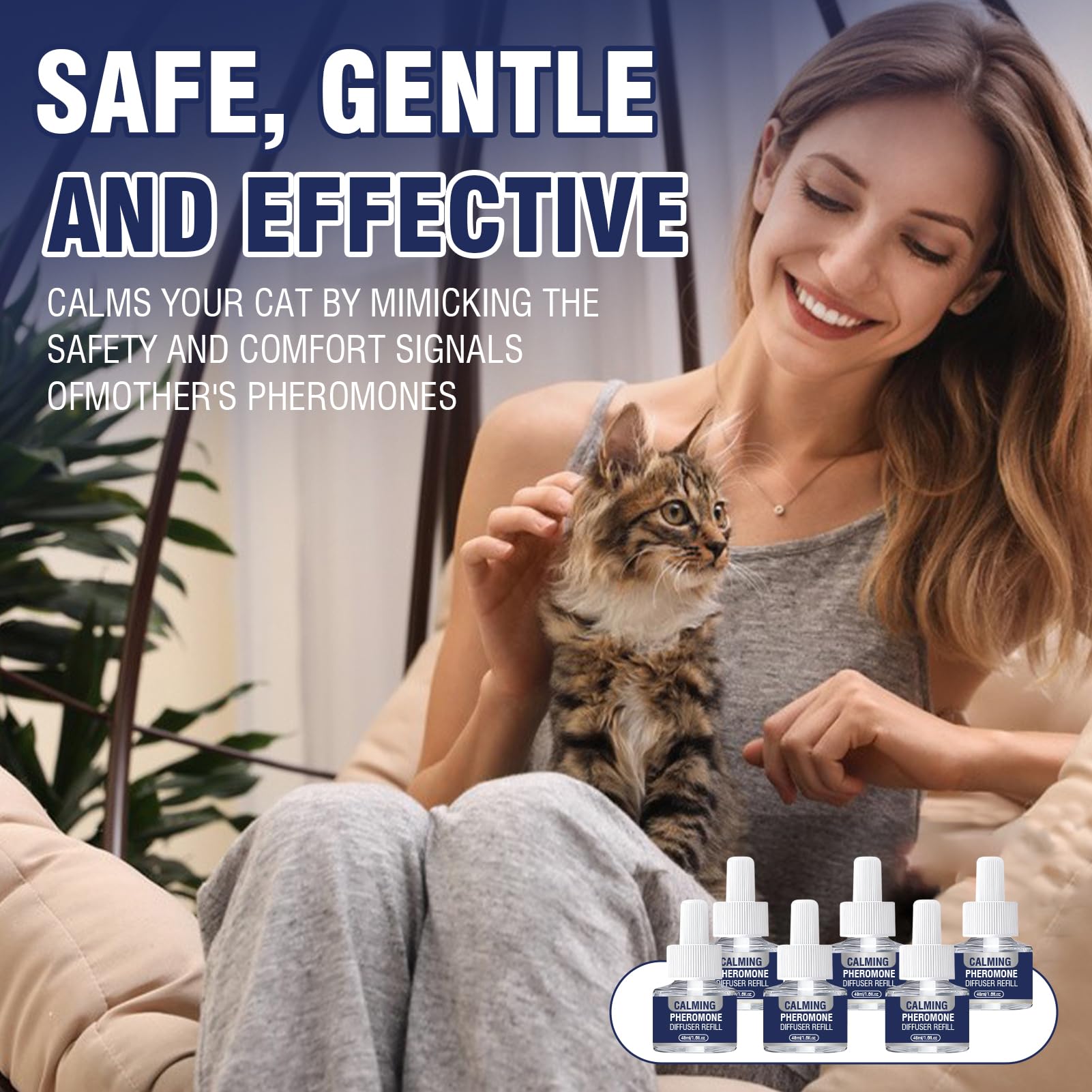 Feromonas para Gatos Anti Estres Tranquilizante Difusor Gato Calmante Perros Antiestres ArañAzos Soluciona Signos EstréS Miedos Cambios Marcaje Orina Conflictos Entre 6 X 48 Ml Recambios Insípido