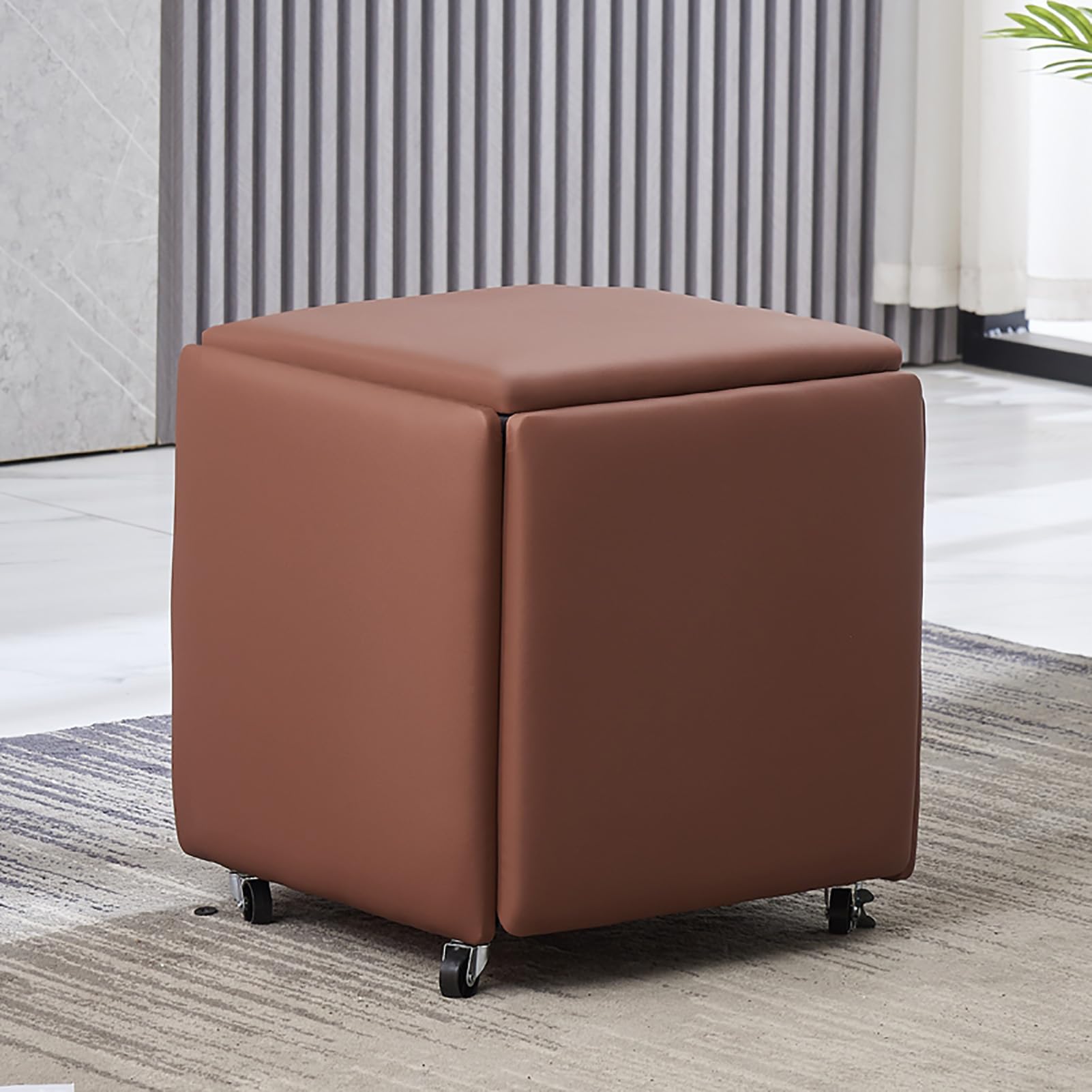 Tabourets Ottomans gigognes contre le manque de place | Pouf 5 en 1 compact en cuir