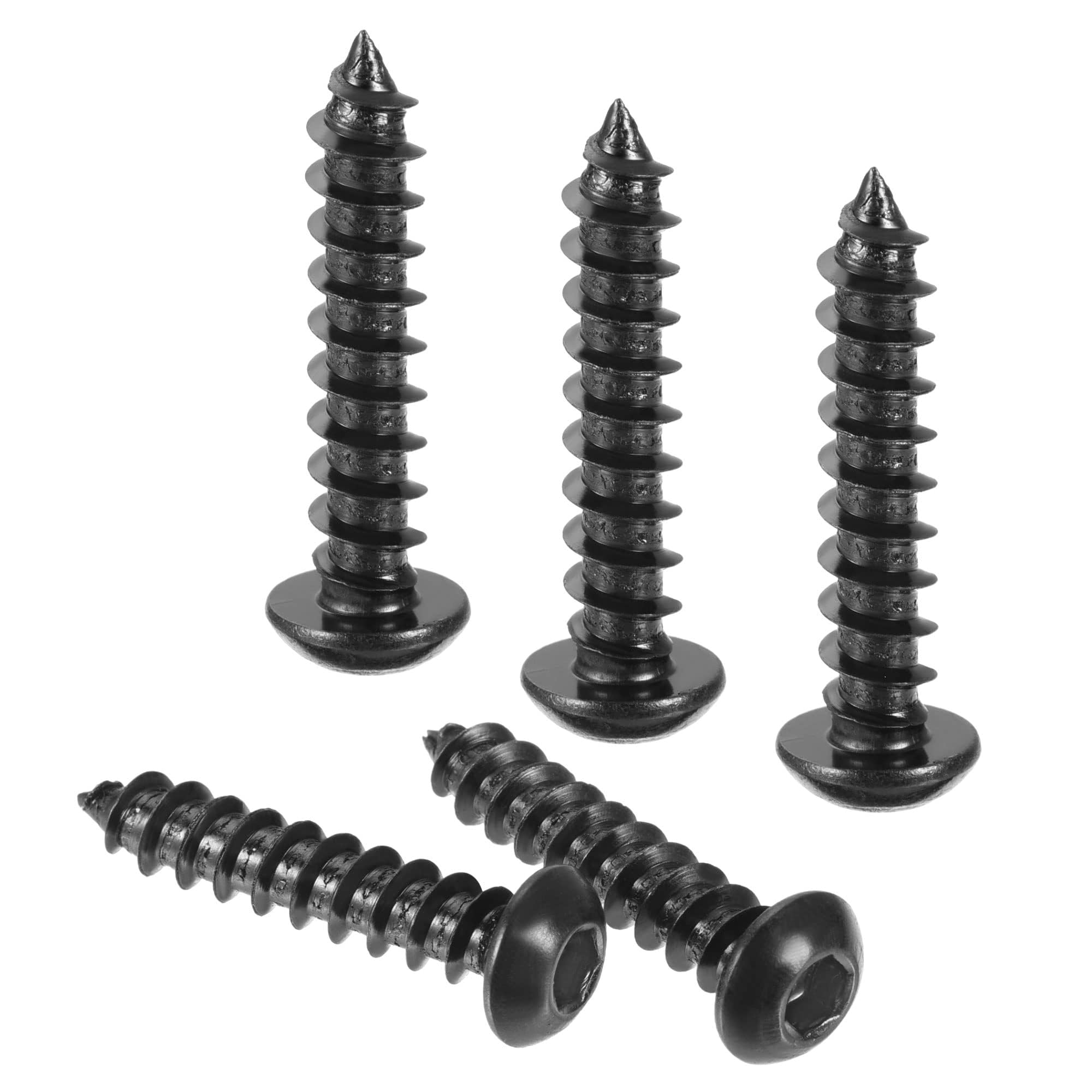 TA-VIGOR M6 Hex Socket Self Tapping Screws 30mm, Black Carbon Steel Pan Head Wood Screws for DIY, Furniture Assembly, Building Materials and Industrial Use