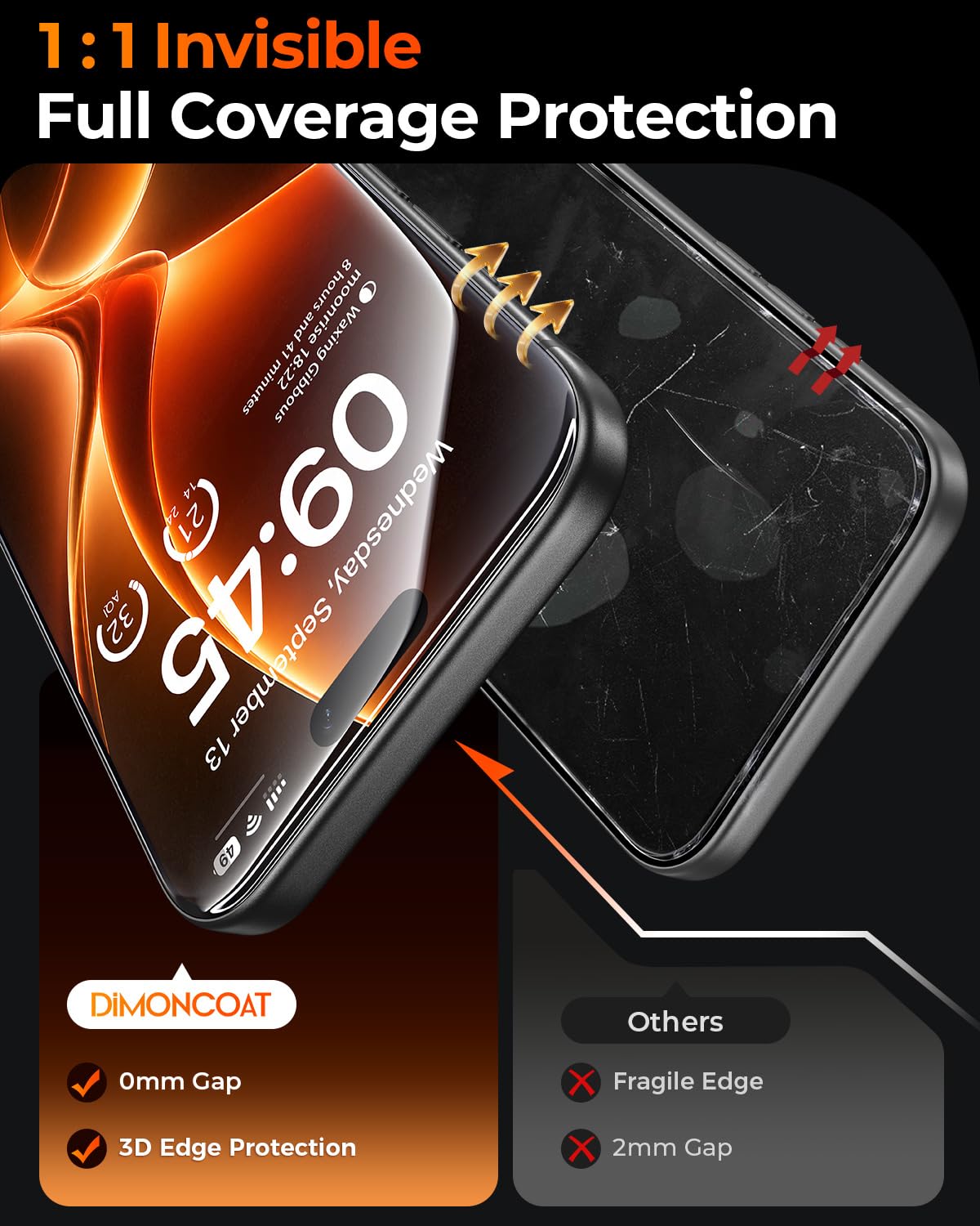 DIMONCOAT Top 9H++ Lot de 2 films protecteurs d'écran pour Phone 18 Pro