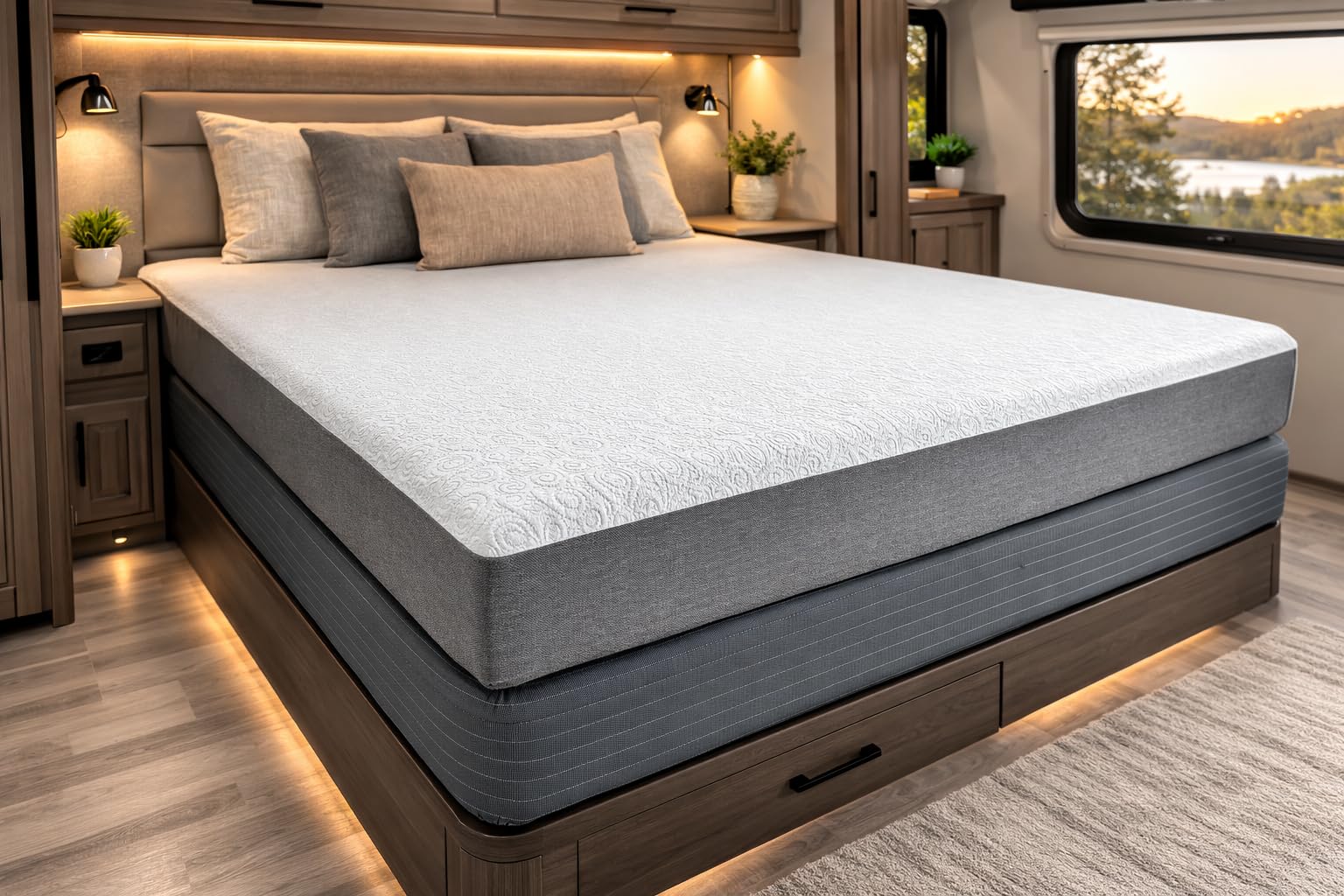 Travel Happy Green Tea Infused Memory Foam Mattress, Medium Firmness, 8-Way Stretch Nitro Cooling Cover, Multi-Layer Support (70x80 - RV/King, Medium,