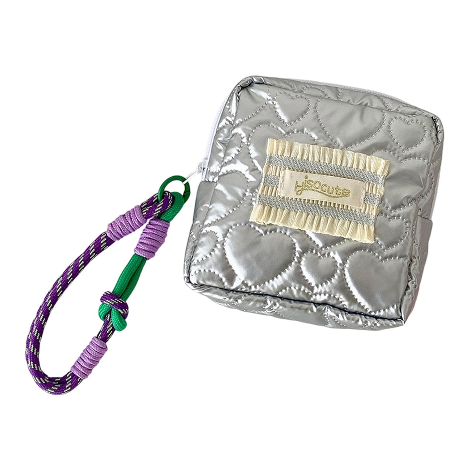 Portable Feminine Care Storage Bag Silver Glossy Square Design Water Cosmetic Organizers Bowknot Accent Shining Silver Sanitary Pad