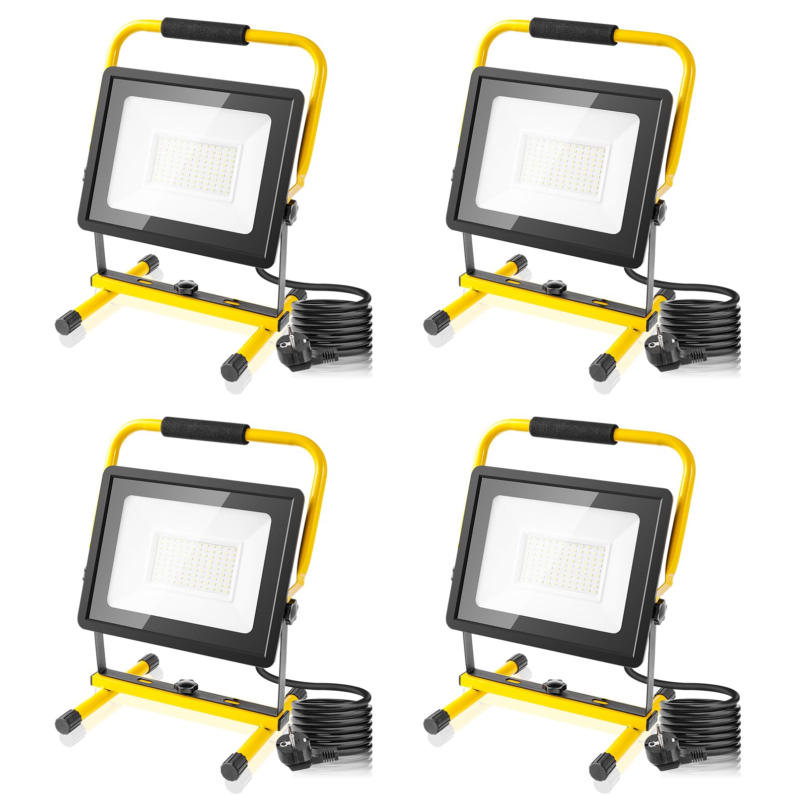 4 Pack LED Baustrahler,100W 10000LM Arbeitsleuchte,6500K kaltweiß Baustellenlampe mit Stecker,IP66 Wasserdicht LED Strahler,3M Kabel Baulampe Arbeitsscheinwerfer für Werkstatt Baustelle