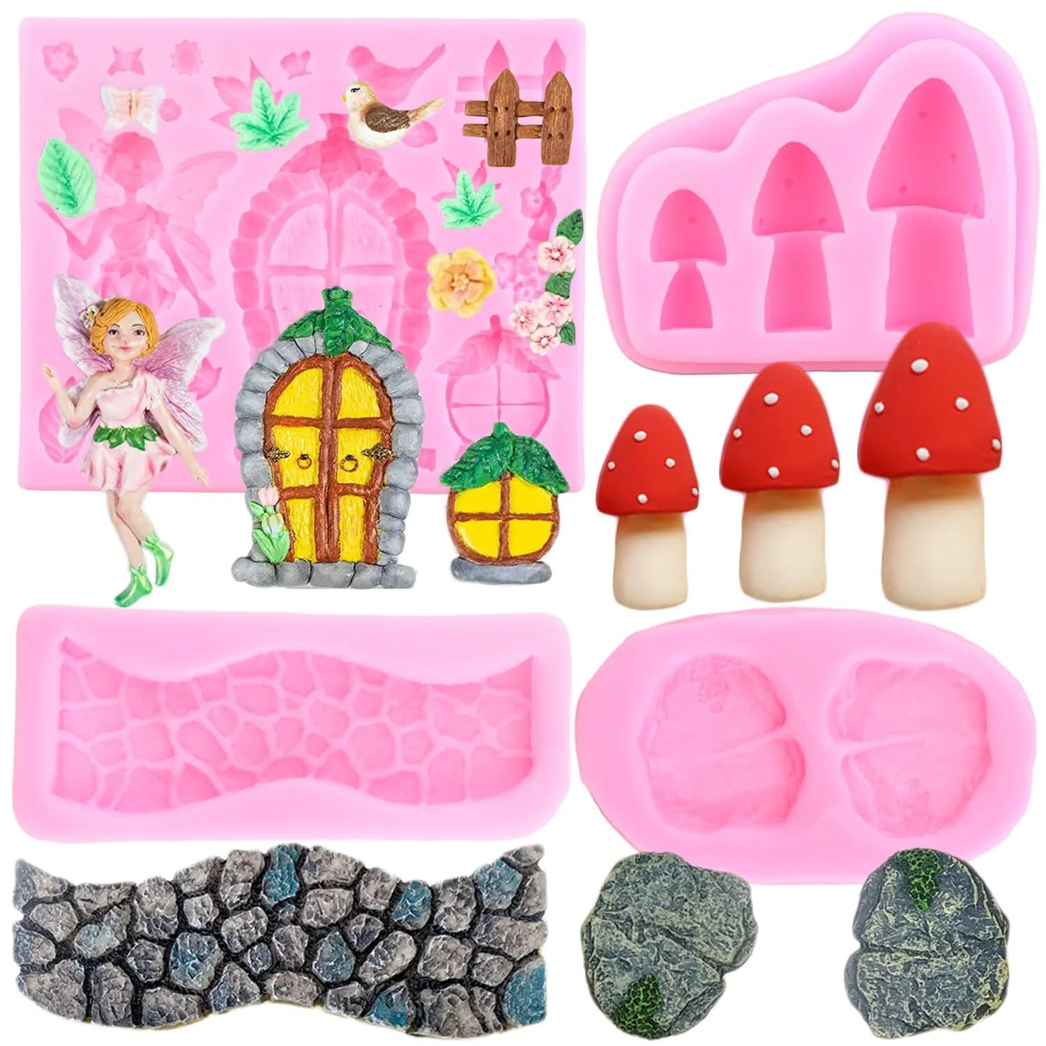 Moldes de jabón, molde de silicona para jardín de hadas encantado, gnomo de hada, puerta de casa, ventana, fondant, decoración de pasteles, molde de chocolate de 12,5 x 10,5 cm