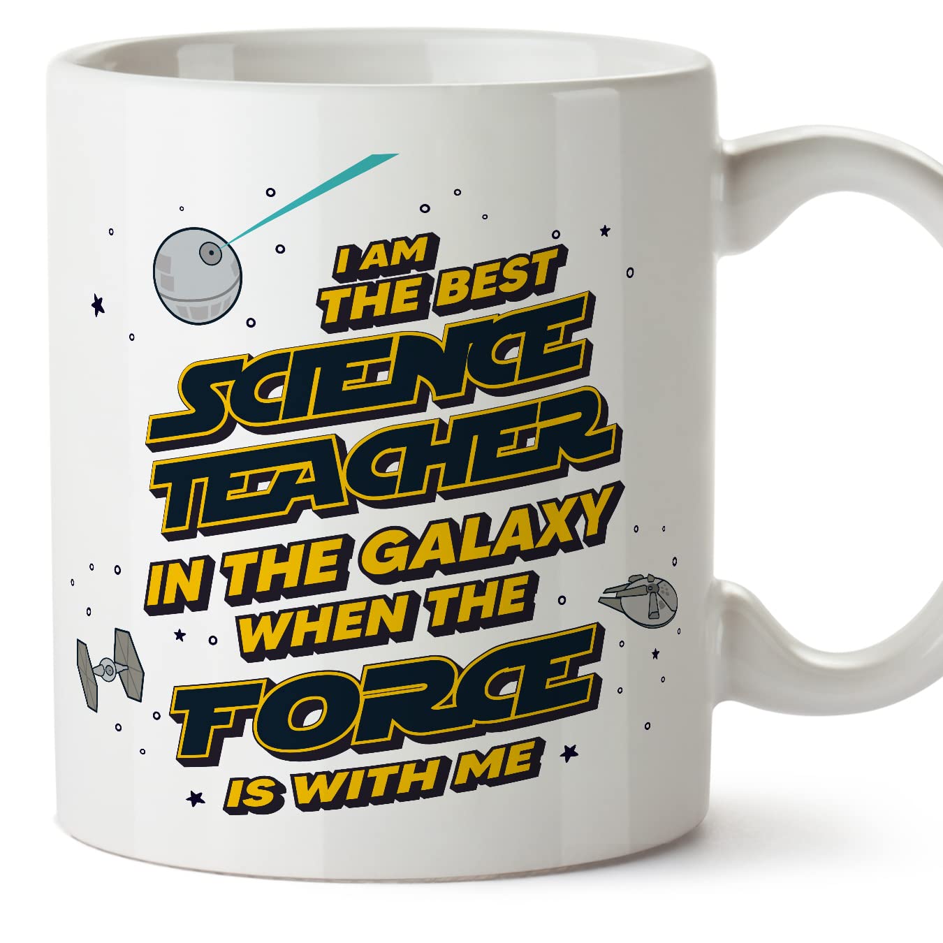 MUGFFINS Science Teacher Mug - in English - Best in The Galaxy The Force is with Me - Funny Gift for Colleagues - Ceramic 11oz Mug