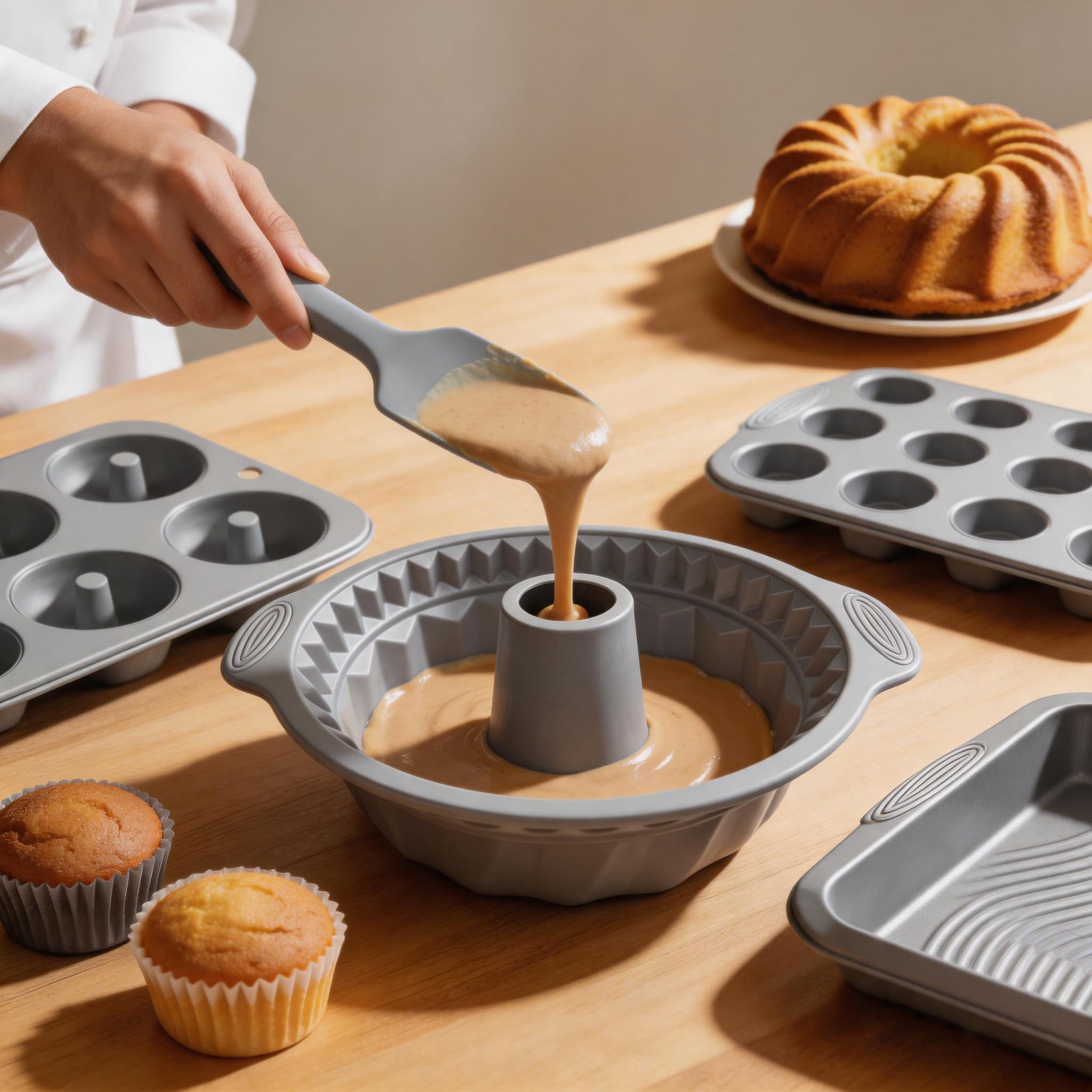 Lot de 6 moules de cuisson en silicone cannelés antiadhésifs réutilisables pour muffins, gâteaux, pain (gris clair)