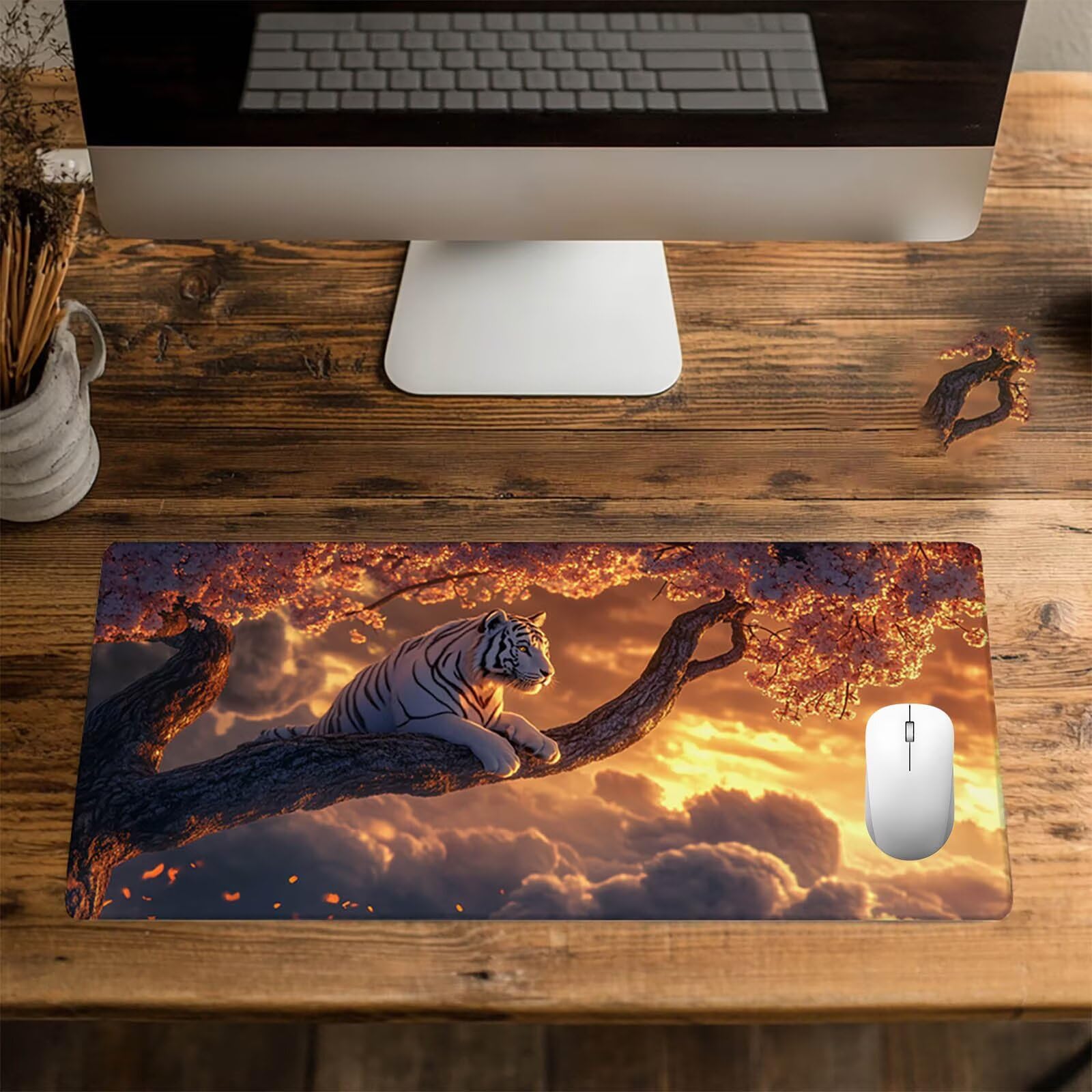 Podkładka pod mysz Drzewo, Tygrys Gaming Pad, Wodoodporna Mata Na Biurko 1400 x 600 x 3 mm Kompatybilna z bezprzewodową Myszą I Klawiaturą Bezprzewodowa Podkładka Pod Mysz Do Laptopa Prezent Dla