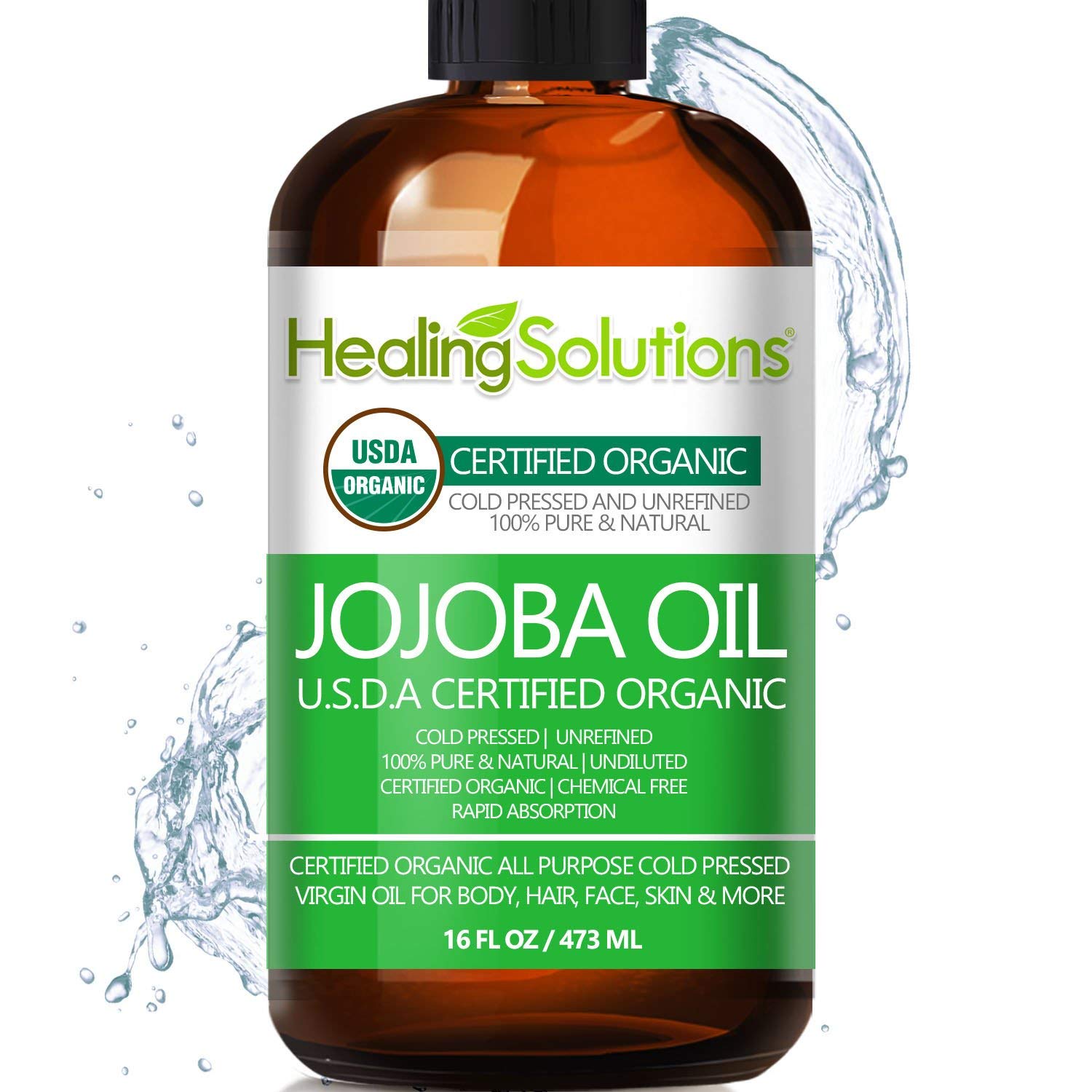 Healing Solutions Oils Organic Jojoba Oil 16 oz Pure Cold Pressed 100% Natural Serum for Hair, Skin, Face, Body, Scalp, Cu...