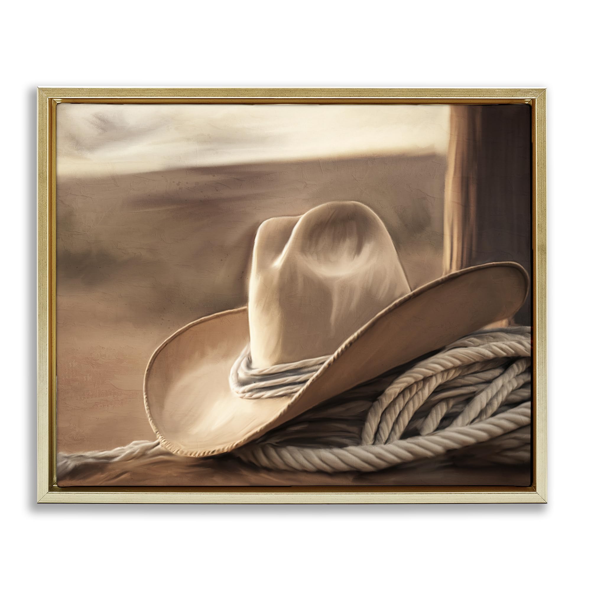 Stupell Industries Metallic Gold (Matte) 'White Cowboy Hat'| Floating Frame Canvas Art