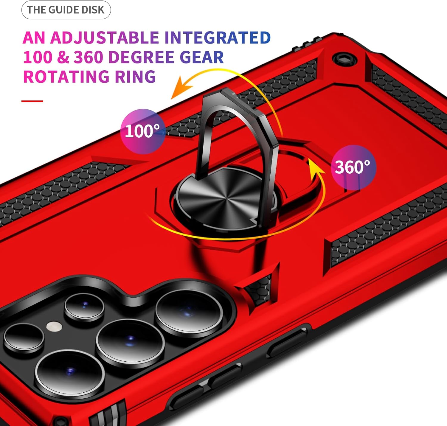 Dionsibei Military Grade Drop Impact for Samsung Galaxy S25 Ultra Case 360 Metal Rotating Ring Kickstand Holder Armor Heavy Duty Shockproof Case for Galaxy S25 Ultra 5G Phone Case (Red) - Image 5
