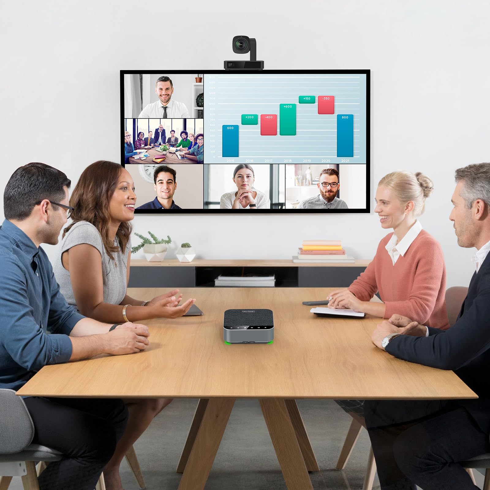 Octopus Elite Speakerphone Professional, Altoparlante e Microfono per Conferenza Wireless, Sistema Audio con 8 Microfoni, Bluetooth/USB, Riduzione del Rumore AI, Daisy Chain