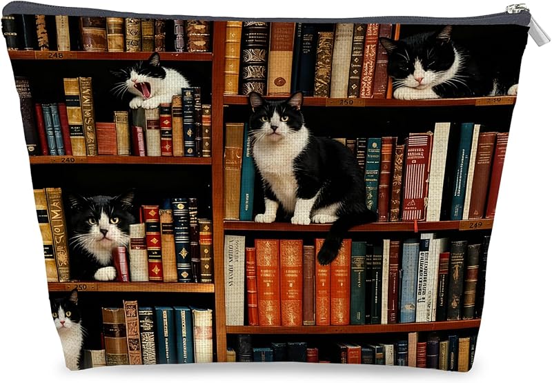 Necessaire LRWHDFW com estampa de gato, zíper e compartimento para maquiagem e viagem