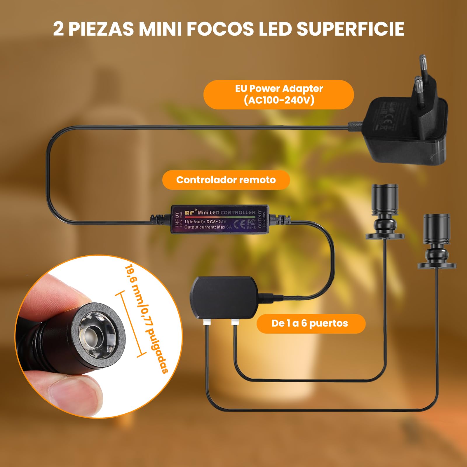 2 Piezas Mini focos LED 1.5 W,2-in-1Rotativo 360°Mini Spot Luz,3000K Blanca Cálida Luz Regulable Adecuado para Vitrinas Cuadros Pequeños Ducha Armarios Pasillos Salas