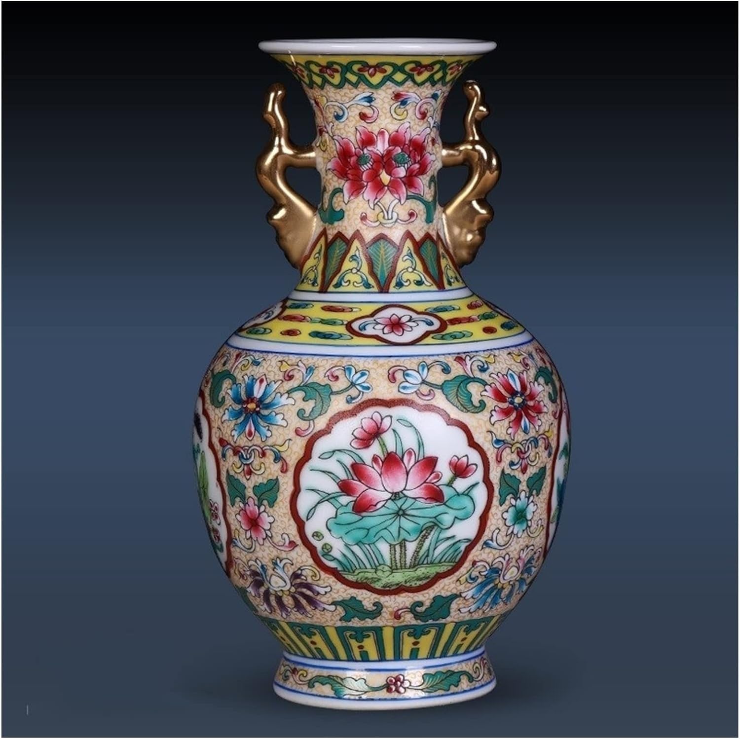 Vase Desktop Ceramic Antique Enamel Small Flower Arrangement Chinese Living Room Decorations Home Retro Ornaments(A White)