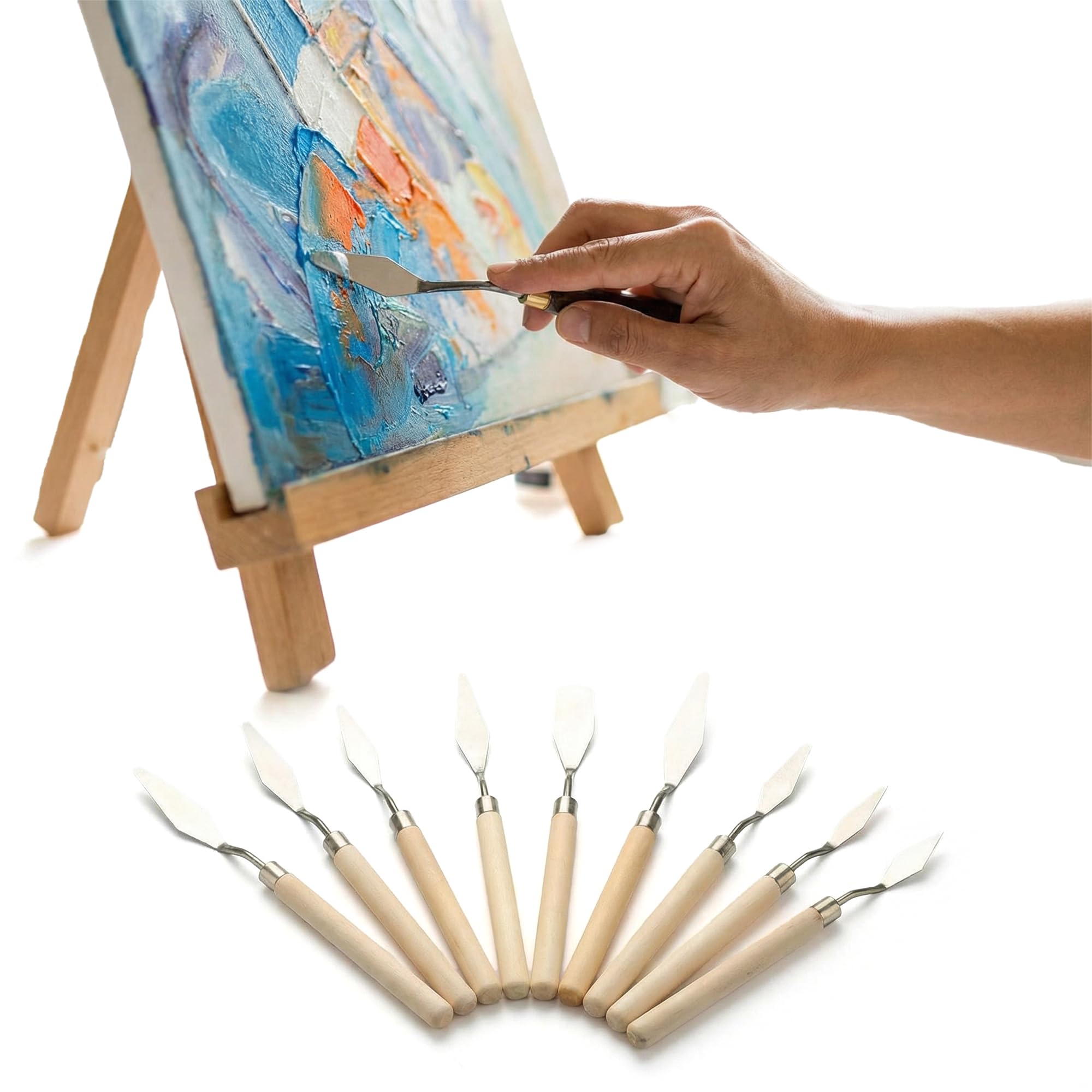 LEOUEANR 7-Piece Painting Knife Set, Stainless Steel Palette Knives with Natural Wooden Handles, Ideal for Acrylic, Oil & Gouache Painting, Professional Art Supplies for Artists & Hobbyists
