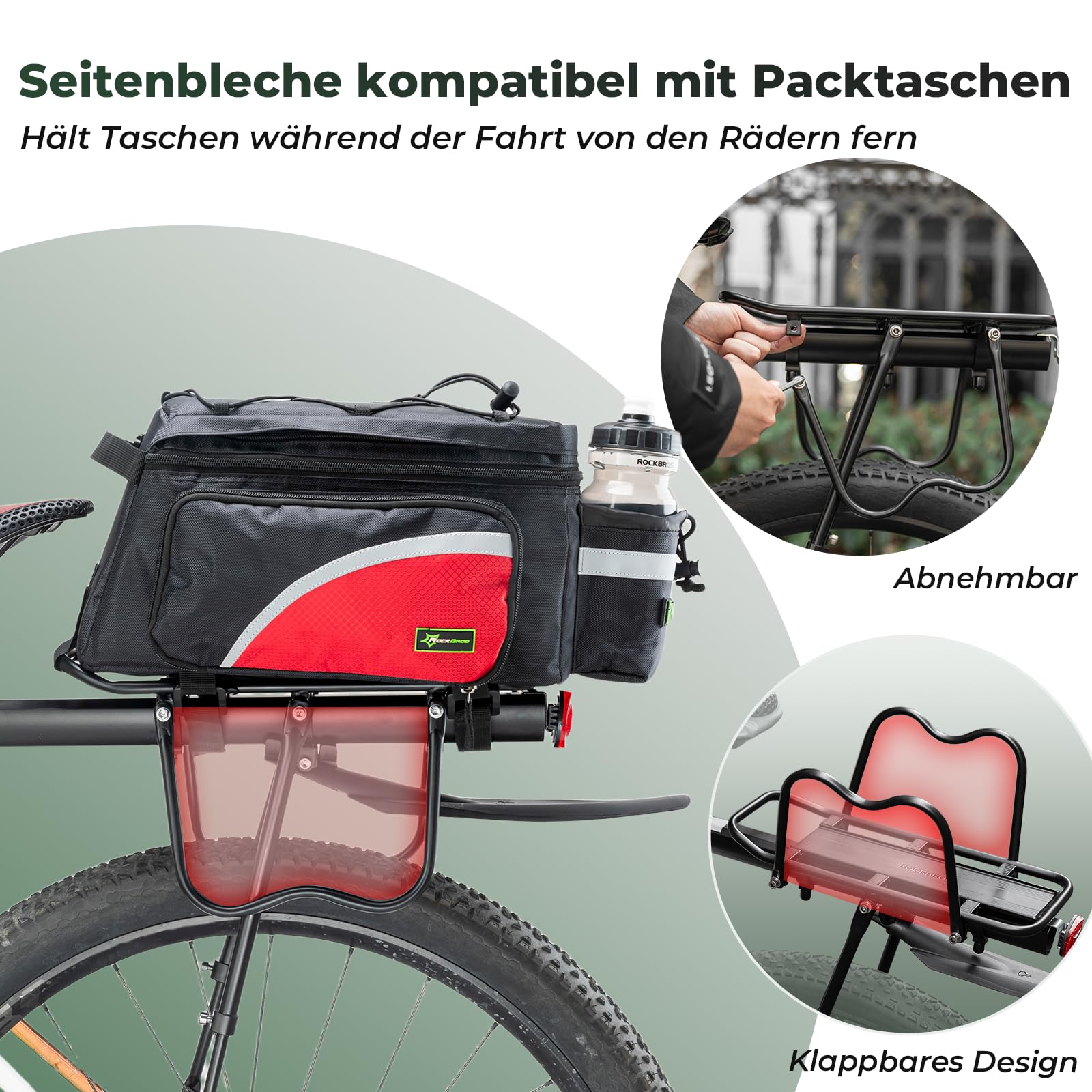 ROCKBROS Fahrrad Gepäckträger Mountainbike Gepäckträger Schnellspanner mit Reflektor 24-29 Zoll mit/ohne Schutzblech Aluminiumlegierung