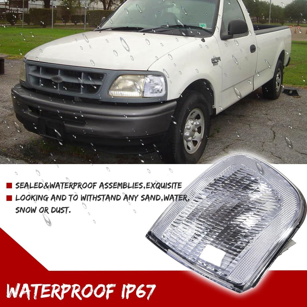 GTINTHEBOX Signal Lamp replacement for 1997-2003 Ford F-150 F-250 Pickup Expedition Parking Corner Side Marker Turn Signal Lights Chrome Housing Left & Right Assembly