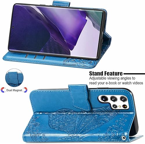 Miniatura 10 de MEUPZZK Funda tipo cartera para Samsung Galaxy S22 Ultra, piel sintética de alta calidad con diseño de flor de mariposa en relieve, función atril,